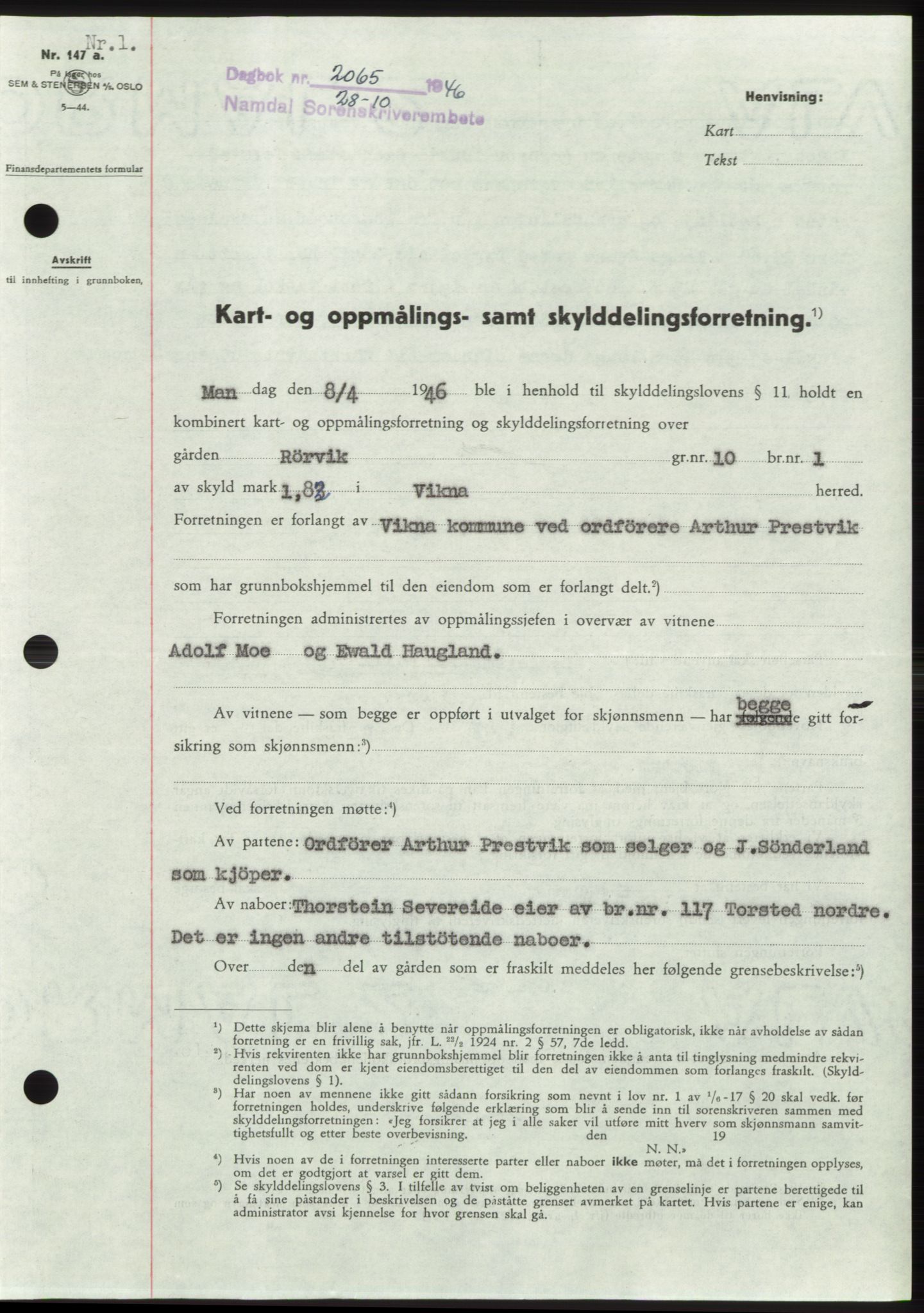 Namdal sorenskriveri, SAT/A-4133/1/2/2C: Pantebok nr. -, 1946-1947, Dagboknr: 2065/1946