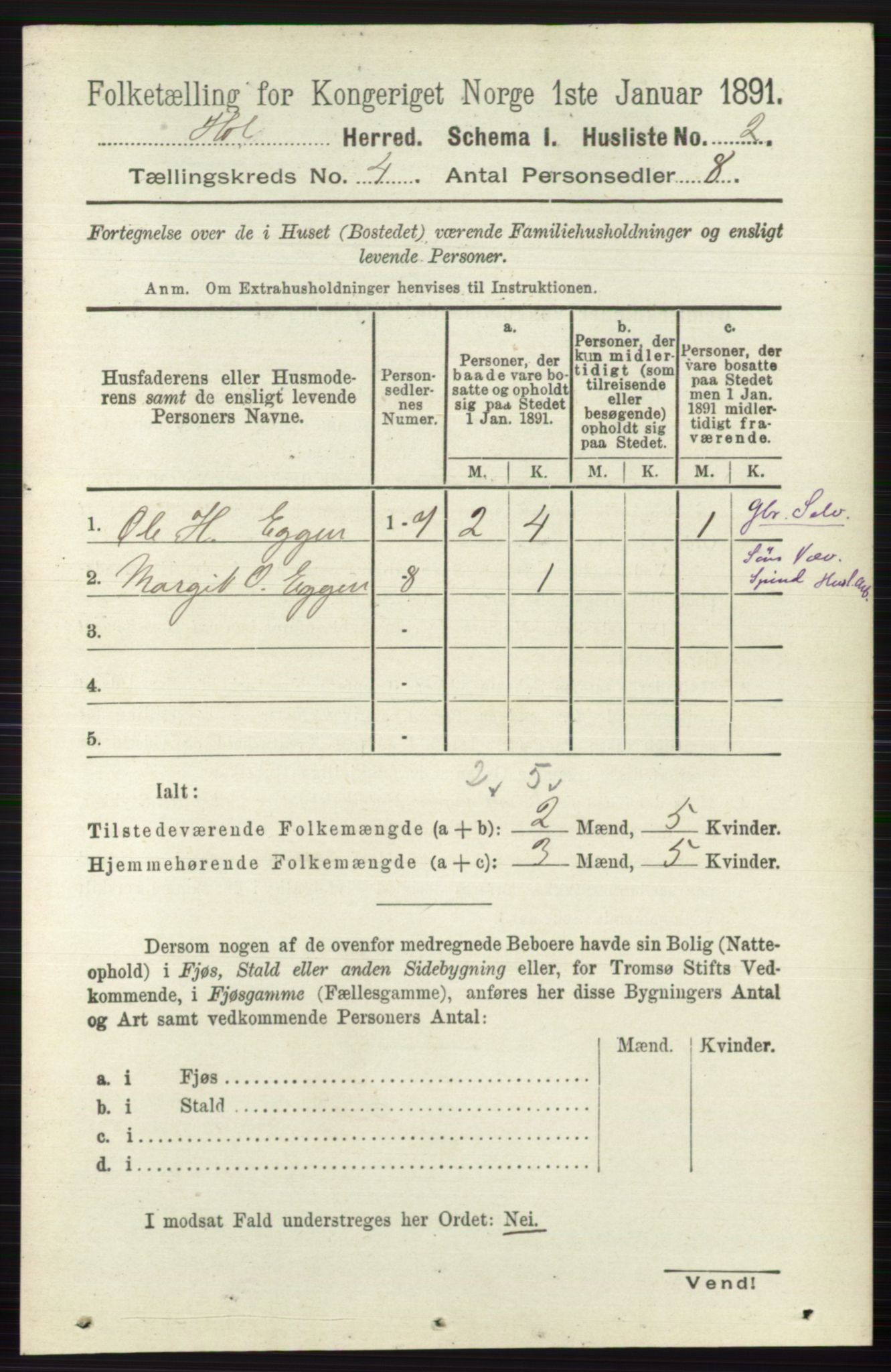 RA, Folketelling 1891 for 0620 Hol herred, 1891, s. 1227