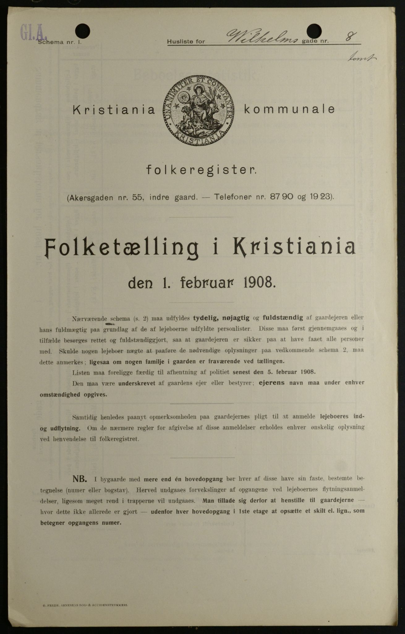 OBA, Kommunal folketelling 1.2.1908 for Kristiania kjøpstad, 1908, s. 115152