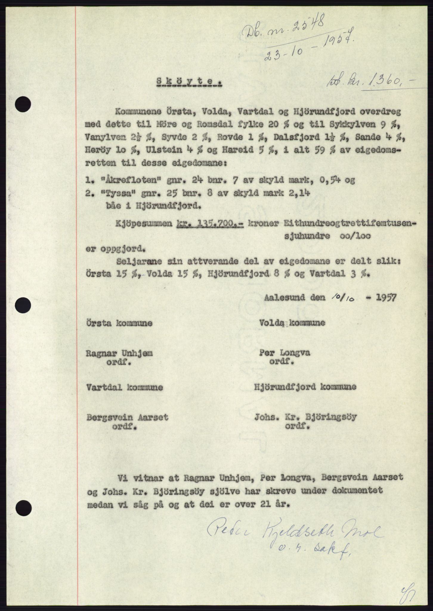 Søre Sunnmøre sorenskriveri, SAT/A-4122/1/2/2C/L0107: Pantebok nr. 33A, 1957-1957, Dagboknr: 2548/1957