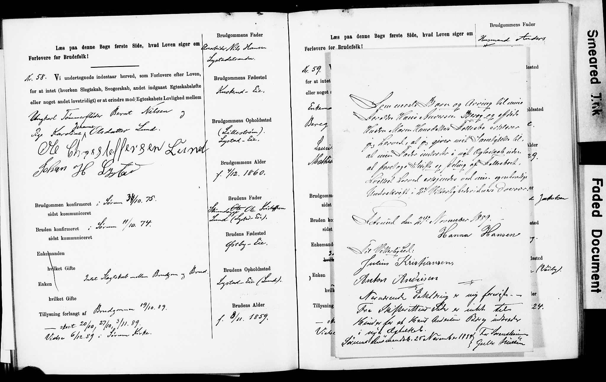 Sørum prestekontor Kirkebøker, AV/SAO-A-10303/H/Ha/L0001: Lysningsprotokoll nr. 1, 1887-1890