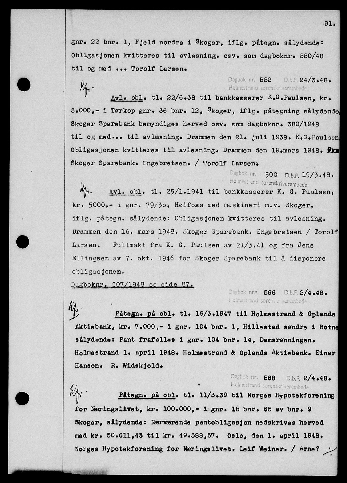 Holmestrand sorenskriveri, SAKO/A-67/G/Ga/Gab/L0058: Pantebok nr. B-58, 1947-1948, s. 91, Dagboknr: 552/1948