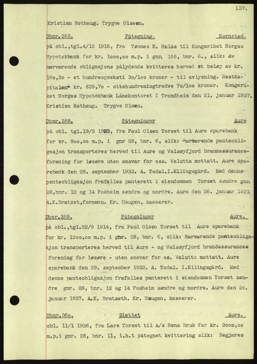 Nordmøre sorenskriveri, SAT/A-4132/1/2/2Ca: Pantebok nr. C80, 1936-1939, Dagboknr: 353/1937