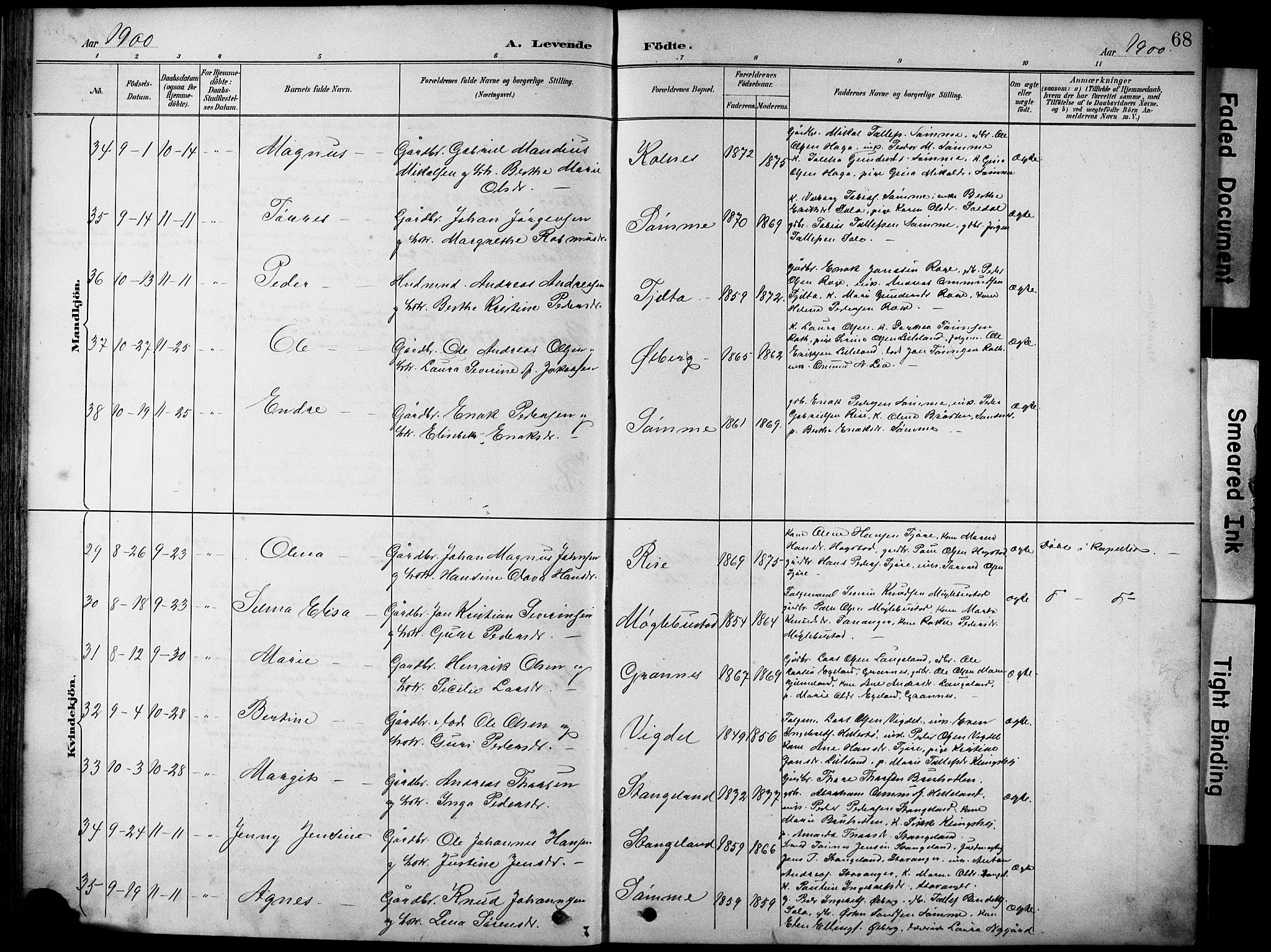 Håland sokneprestkontor, AV/SAST-A-101802/001/30BA/L0012: Ministerialbok nr. A 11, 1889-1900, s. 68