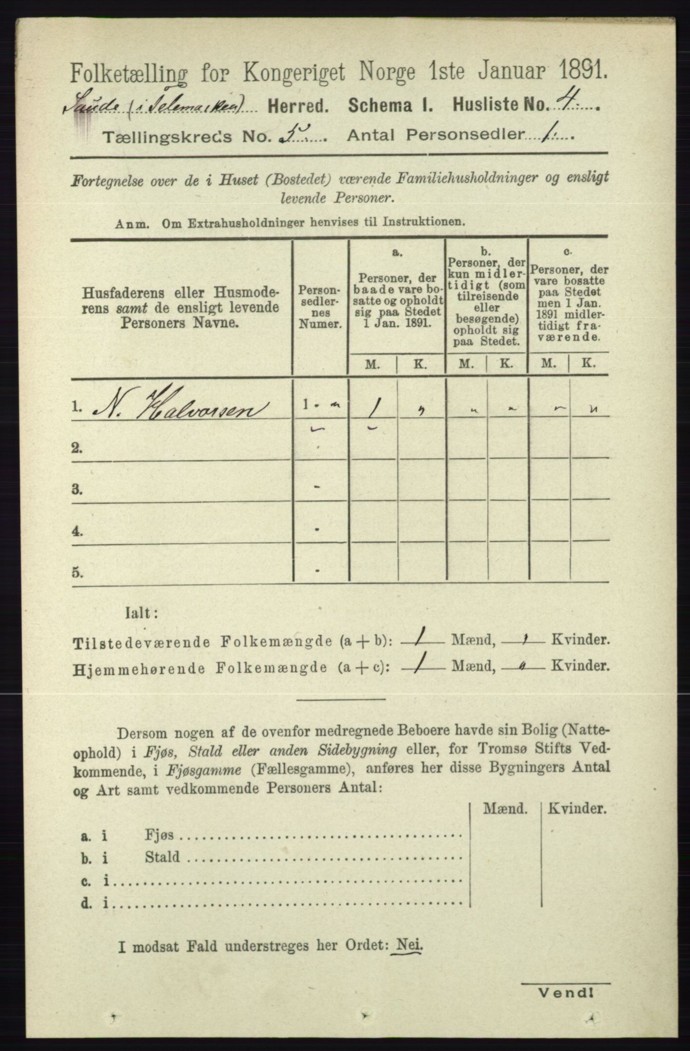 RA, Folketelling 1891 for 0822 Sauherad herred, 1891, s. 1379