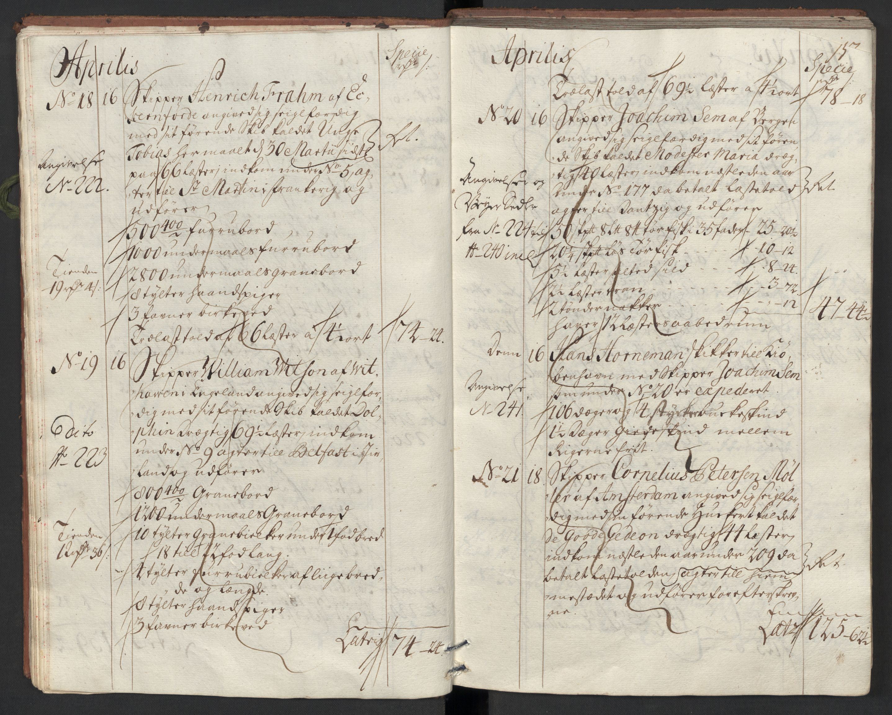 Generaltollkammeret, tollregnskaper, AV/RA-EA-5490/R33/L0013/0002: Tollregnskaper Trondheim A / Utgående tollbok, 1731, s. 14b-15a