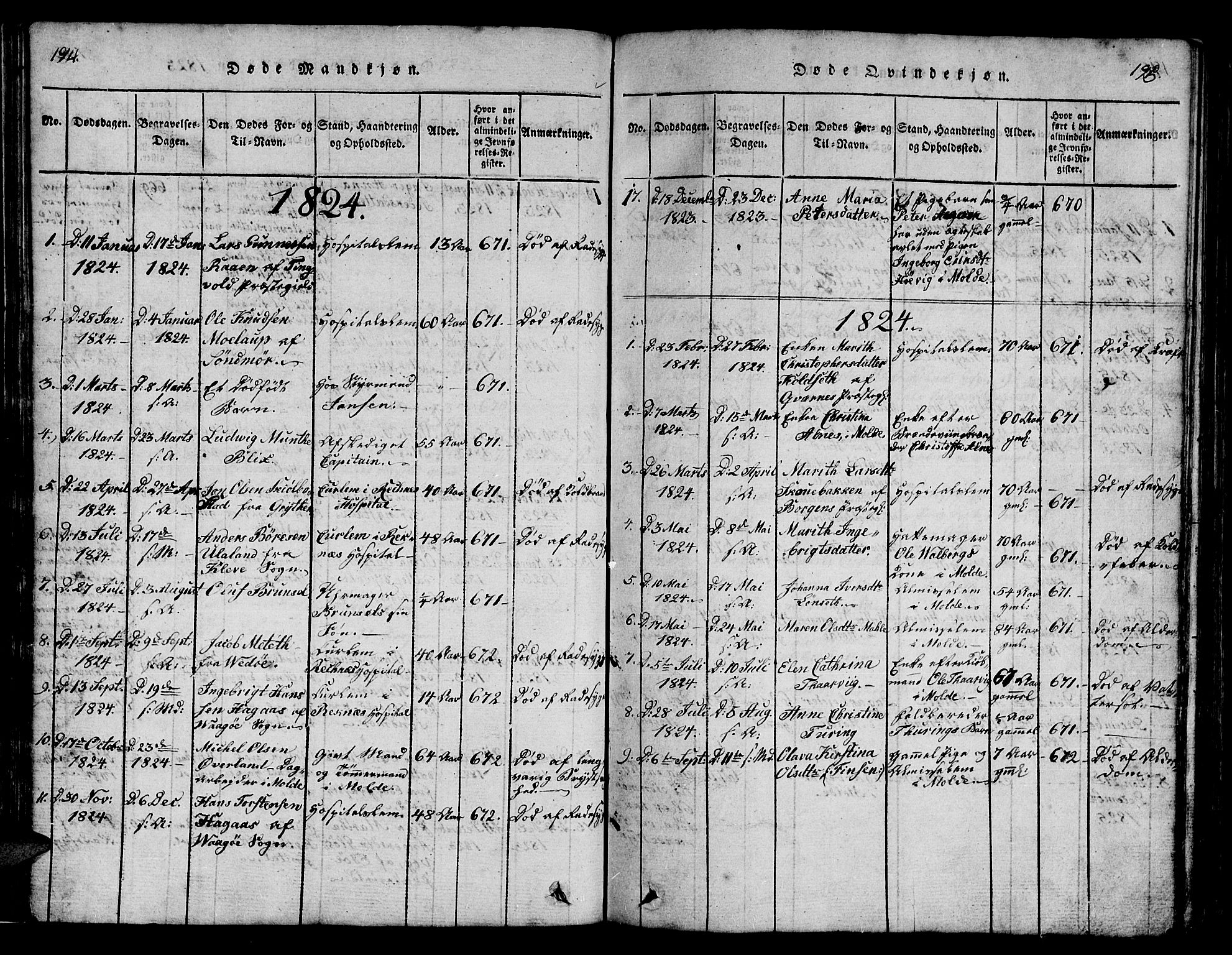 Ministerialprotokoller, klokkerbøker og fødselsregistre - Møre og Romsdal, AV/SAT-A-1454/558/L0700: Klokkerbok nr. 558C01, 1818-1868, s. 194-195