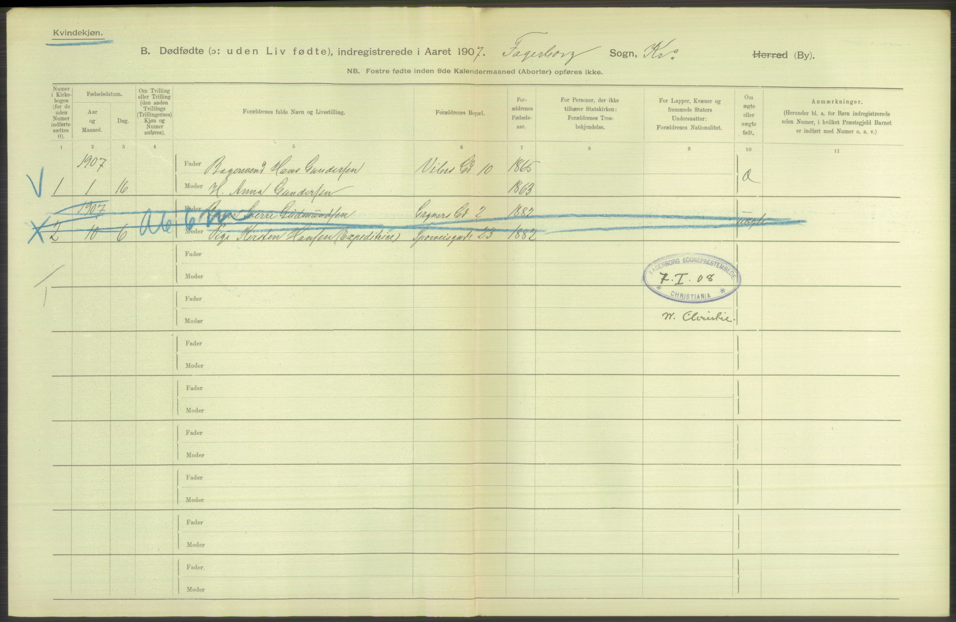 Statistisk sentralbyrå, Sosiodemografiske emner, Befolkning, RA/S-2228/D/Df/Dfa/Dfae/L0010: Kristiania: Døde, dødfødte, 1907, s. 138