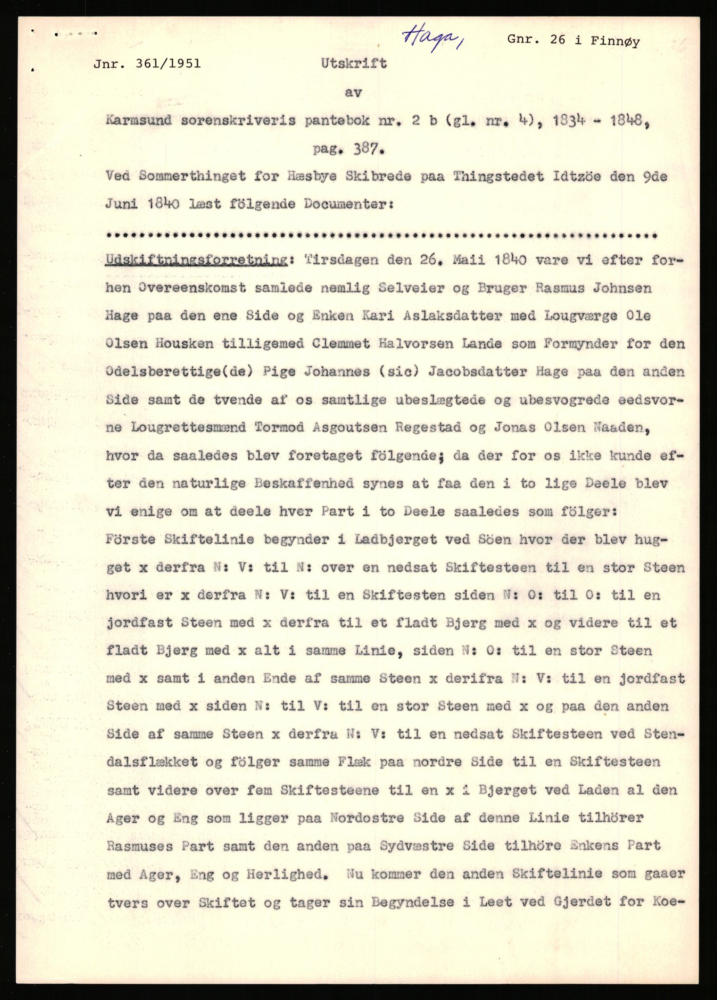 Statsarkivet i Stavanger, AV/SAST-A-101971/03/Y/Yj/L0028: Avskrifter sortert etter gårdsnavn: Gudla - Haga i Håland, 1750-1930, s. 489