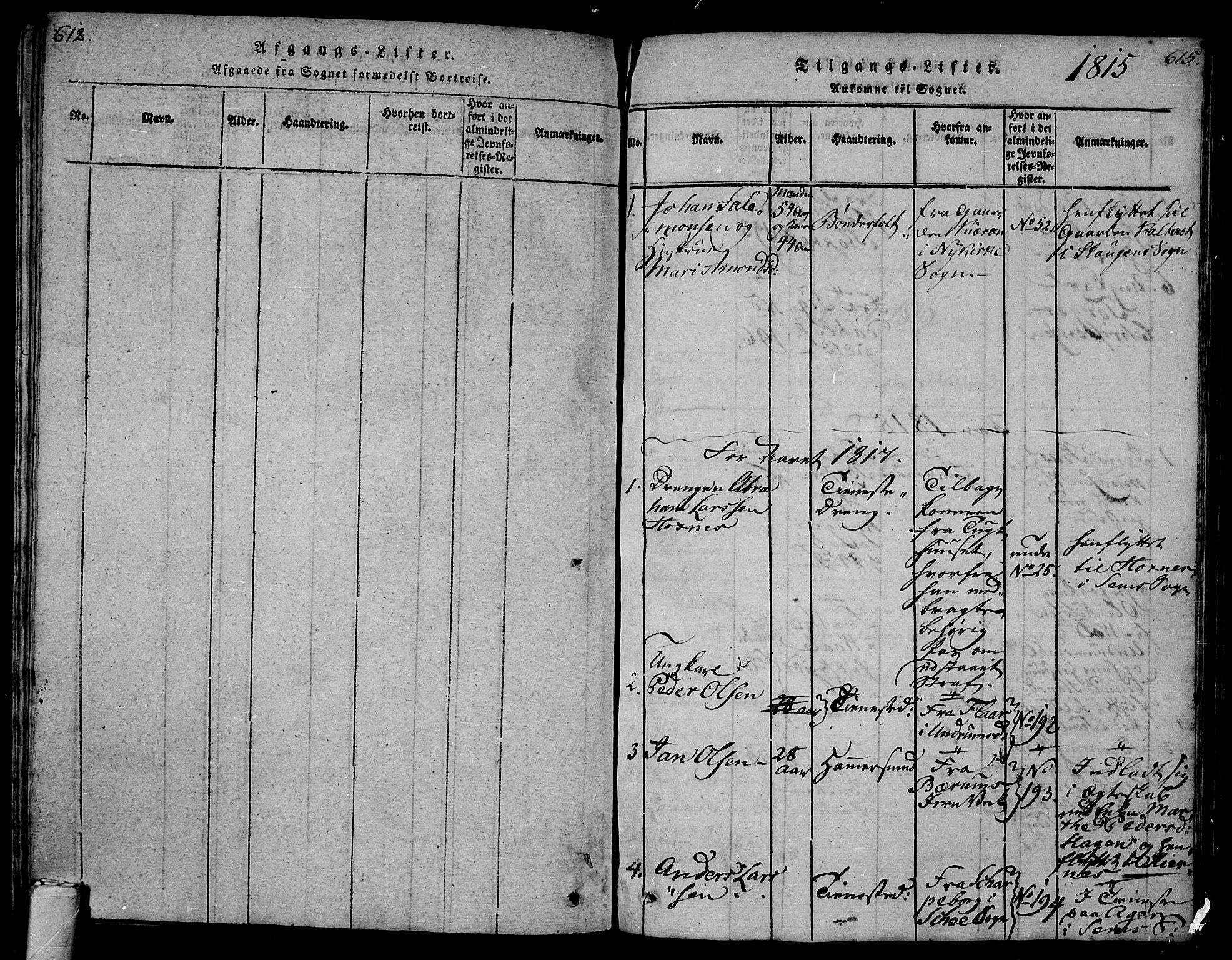 Sem kirkebøker, AV/SAKO-A-5/G/Ga/L0001: Klokkerbok nr. I 1, 1814-1825, s. 614-615