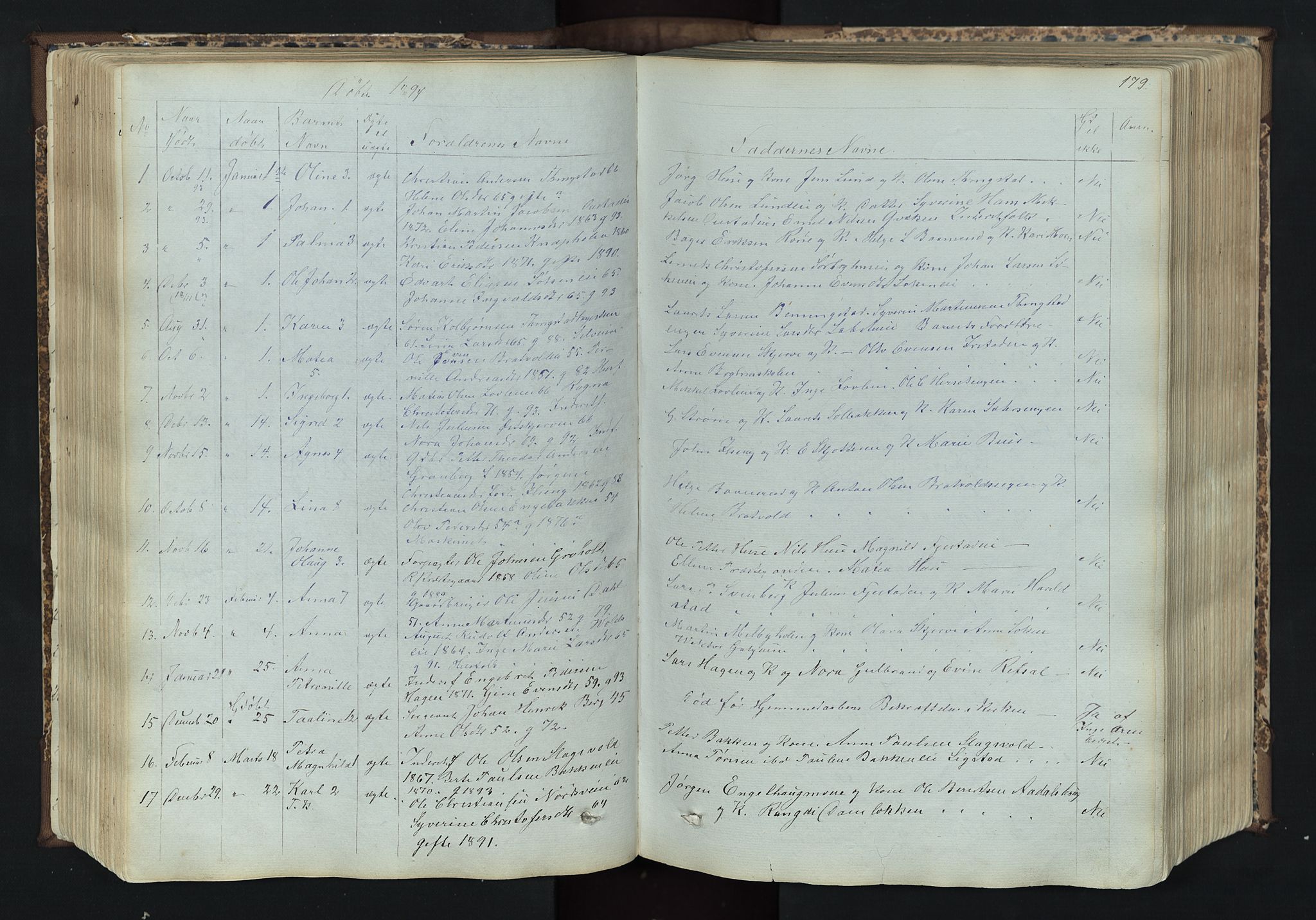 Romedal prestekontor, AV/SAH-PREST-004/L/L0011: Klokkerbok nr. 11, 1867-1895, s. 179