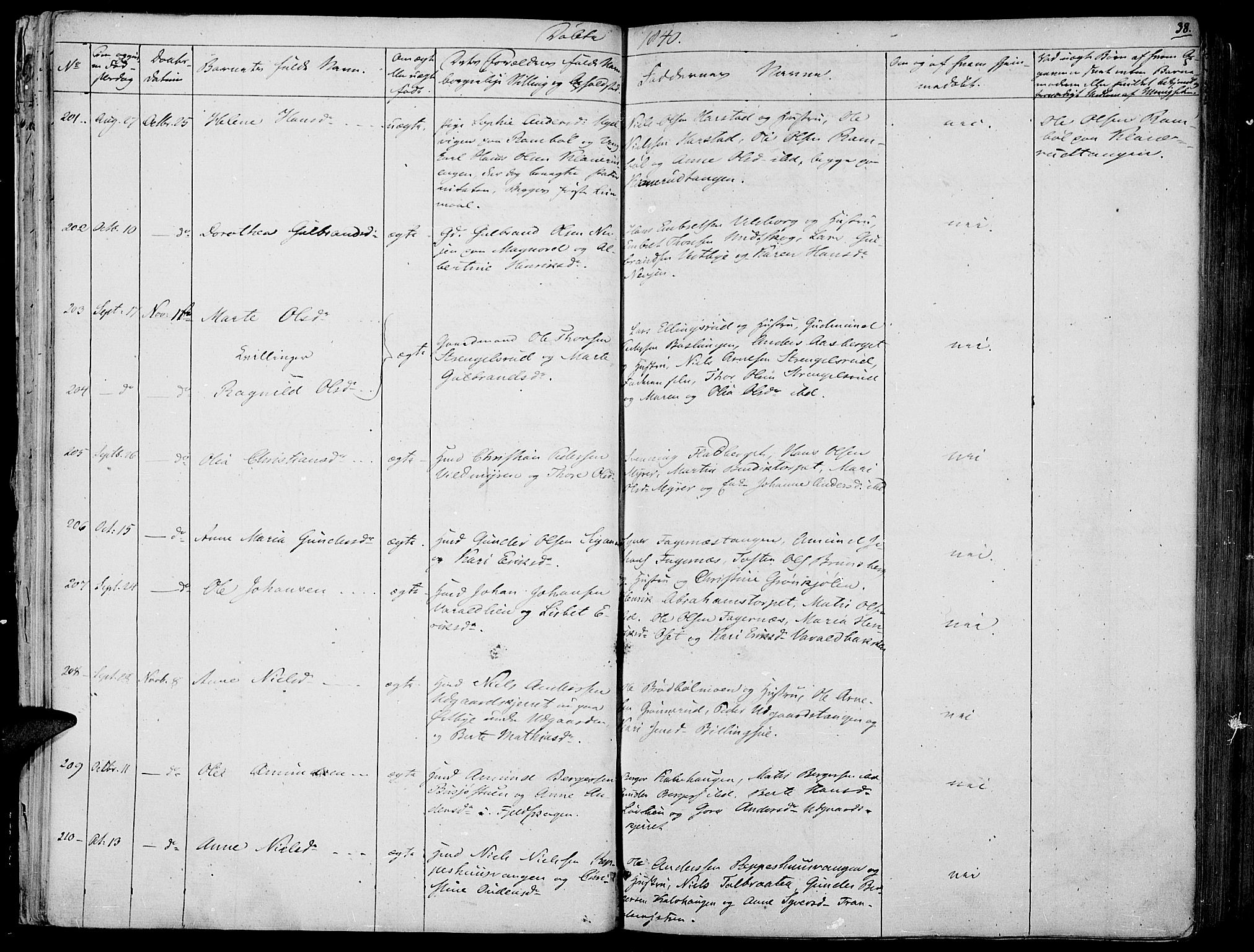 Vinger prestekontor, AV/SAH-PREST-024/H/Ha/Haa/L0008: Ministerialbok nr. 8, 1839-1847, s. 38