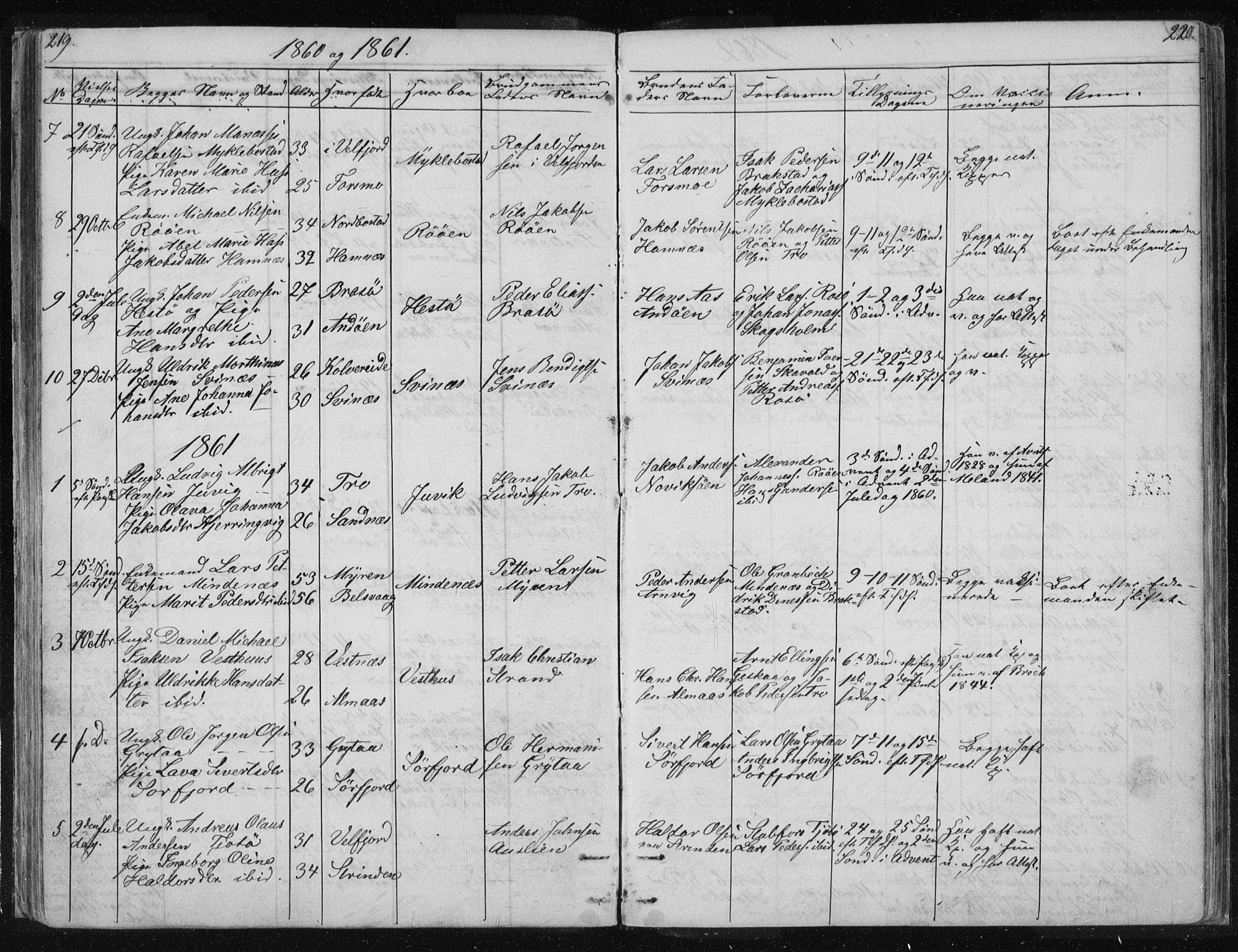 Ministerialprotokoller, klokkerbøker og fødselsregistre - Nordland, AV/SAT-A-1459/817/L0266: Klokkerbok nr. 817C01, 1841-1869, s. 219-220