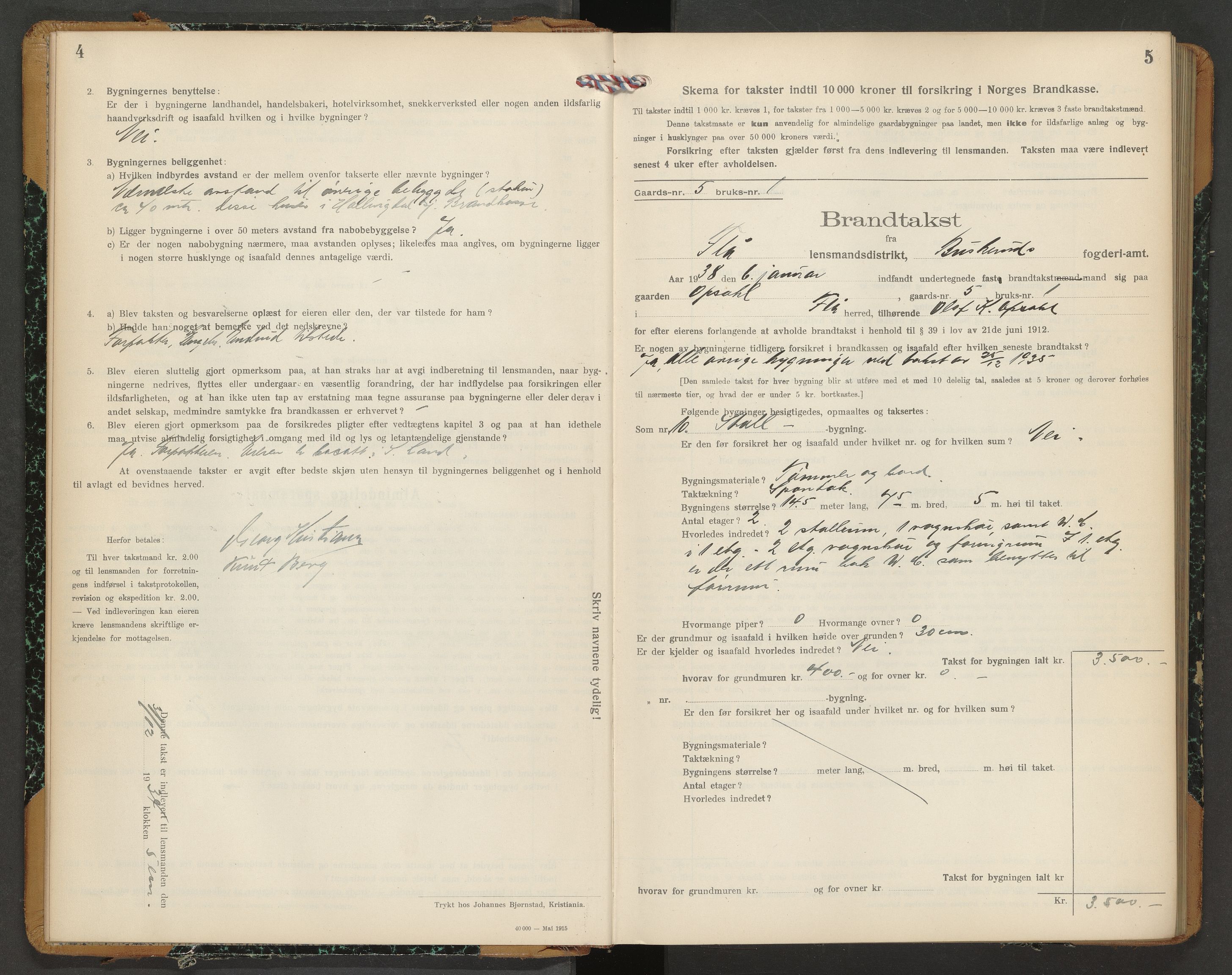Flå lensmannskontor, AV/SAKO-A-509/Y/Yb/L0001: Skjematakstprotokoll, 1934-1945