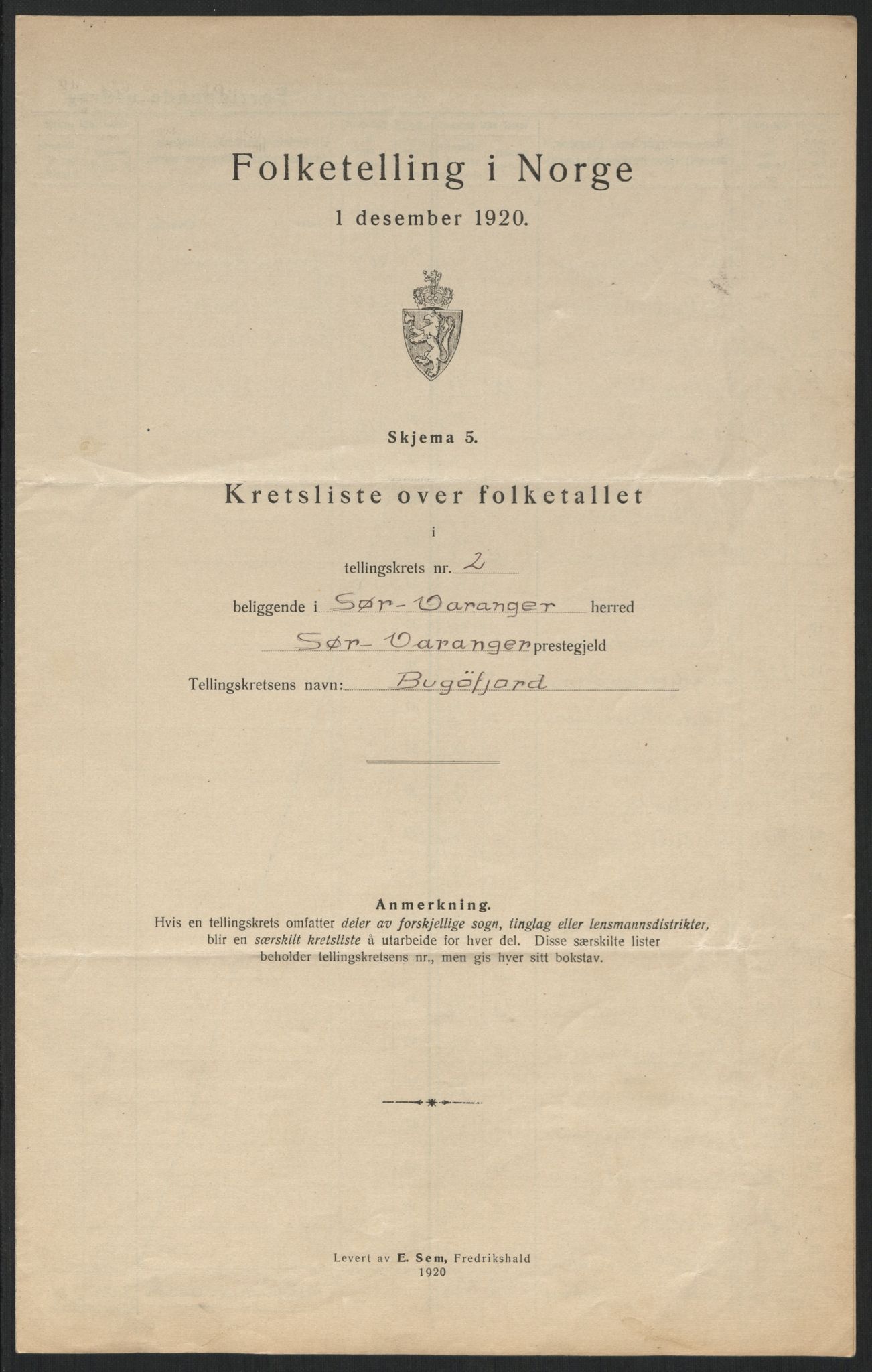 SATØ, Folketelling 1920 for 2030 Sør-Varanger herred, 1920, s. 9