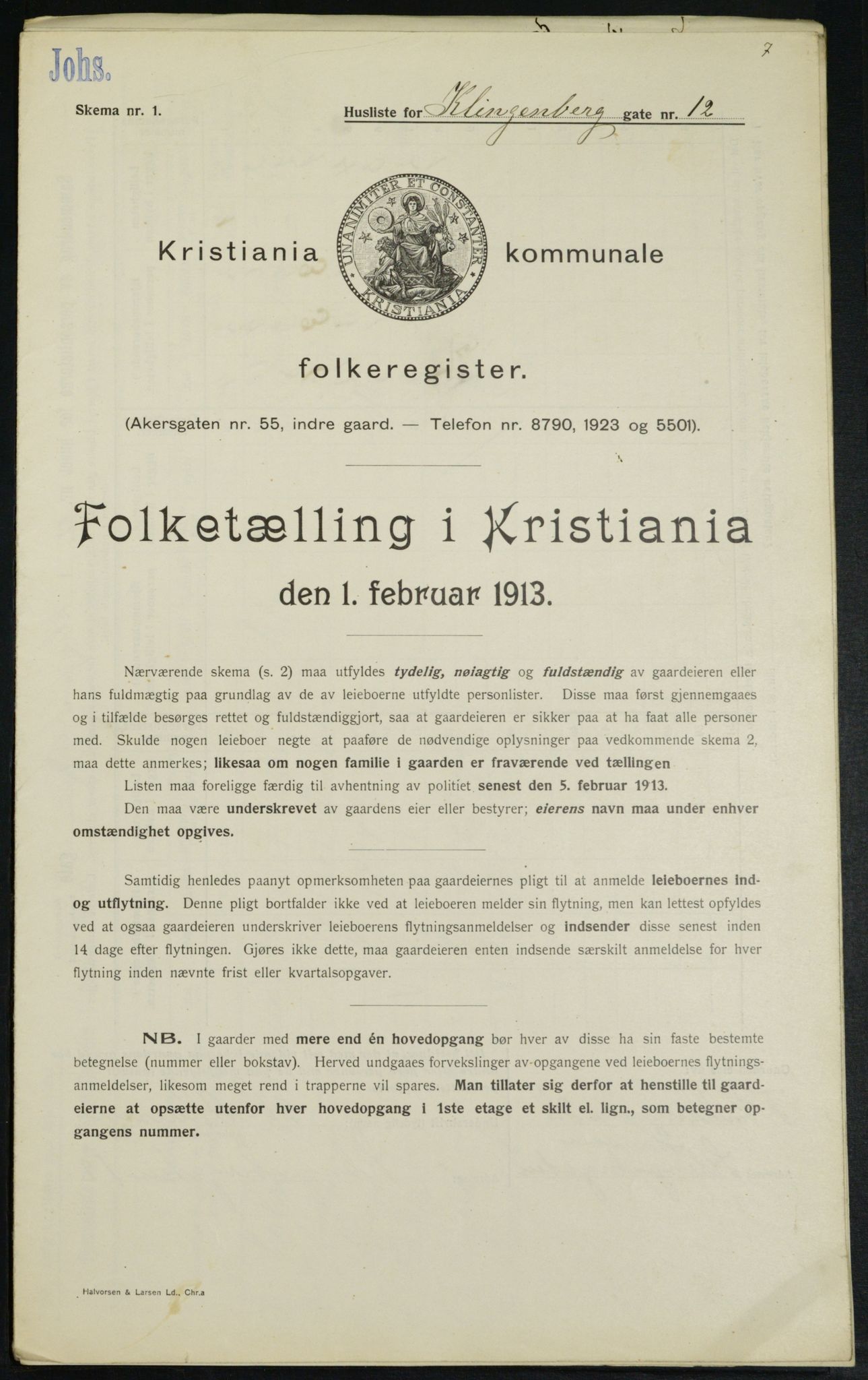 OBA, Kommunal folketelling 1.2.1913 for Kristiania, 1913, s. 51615