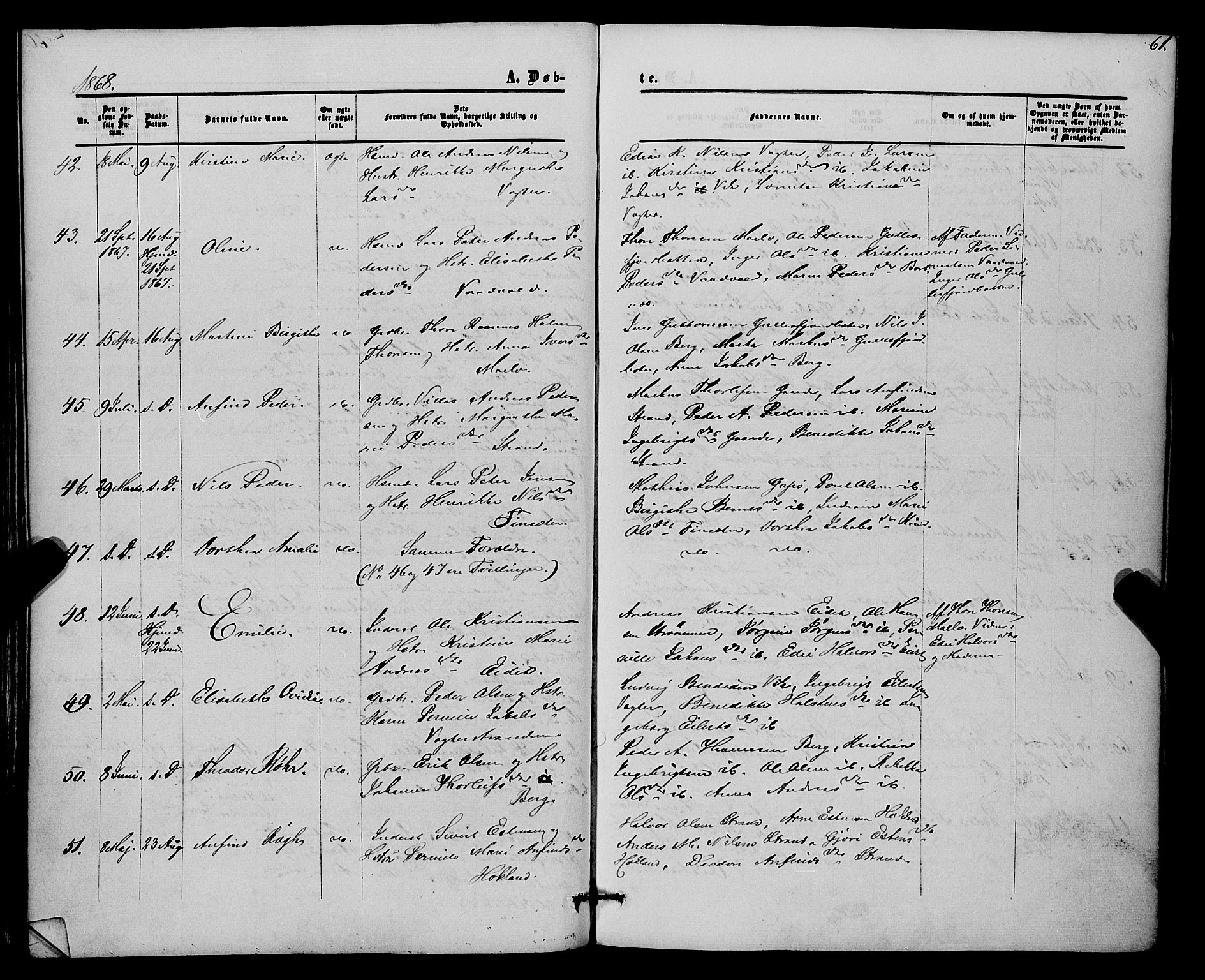 Kvæfjord sokneprestkontor, AV/SATØ-S-1323/G/Ga/Gaa/L0004kirke: Ministerialbok nr. 4, 1857-1877, s. 61
