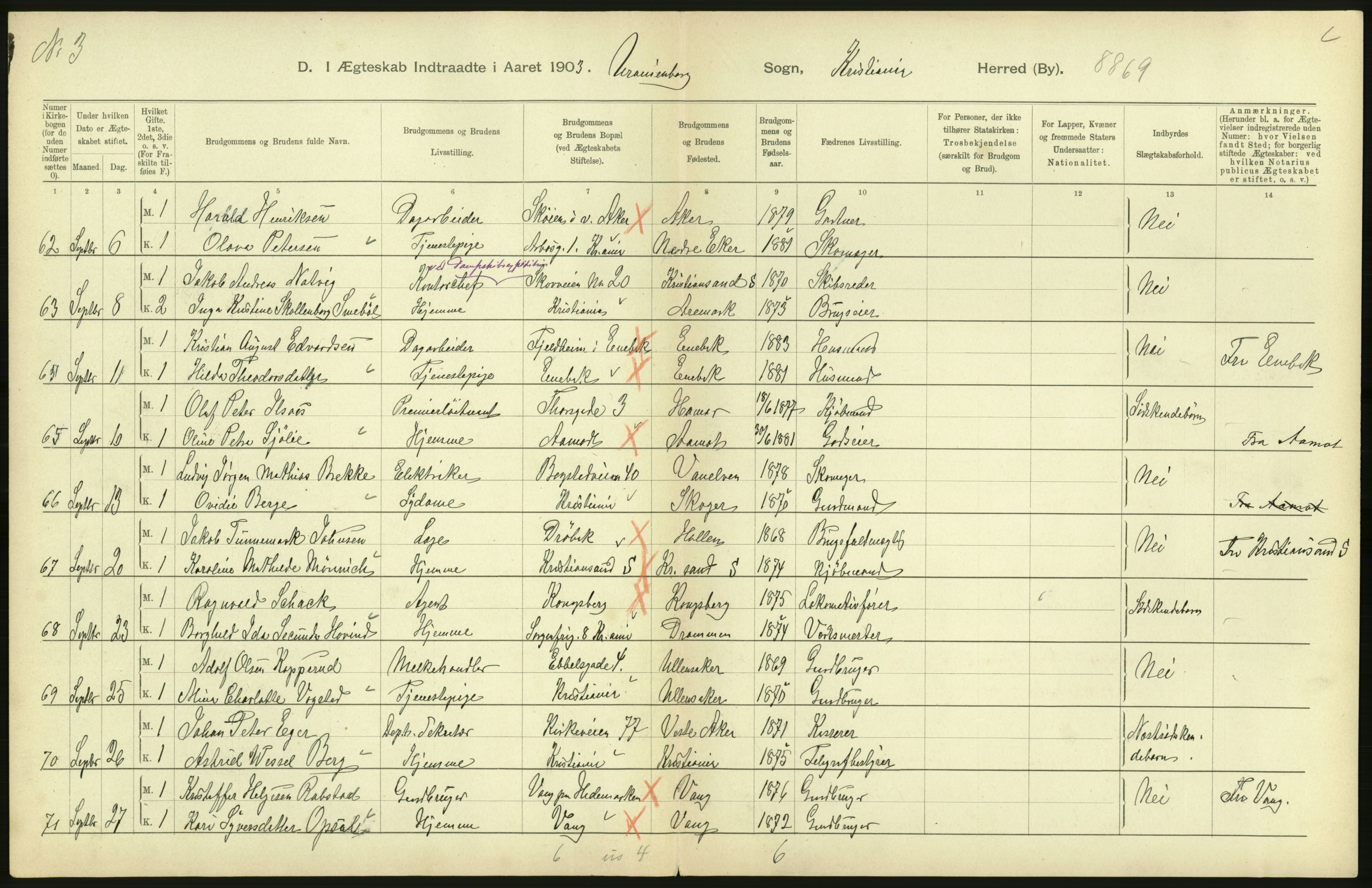Statistisk sentralbyrå, Sosiodemografiske emner, Befolkning, AV/RA-S-2228/D/Df/Dfa/Dfaa/L0004: Kristiania: Gifte, døde, 1903, s. 672