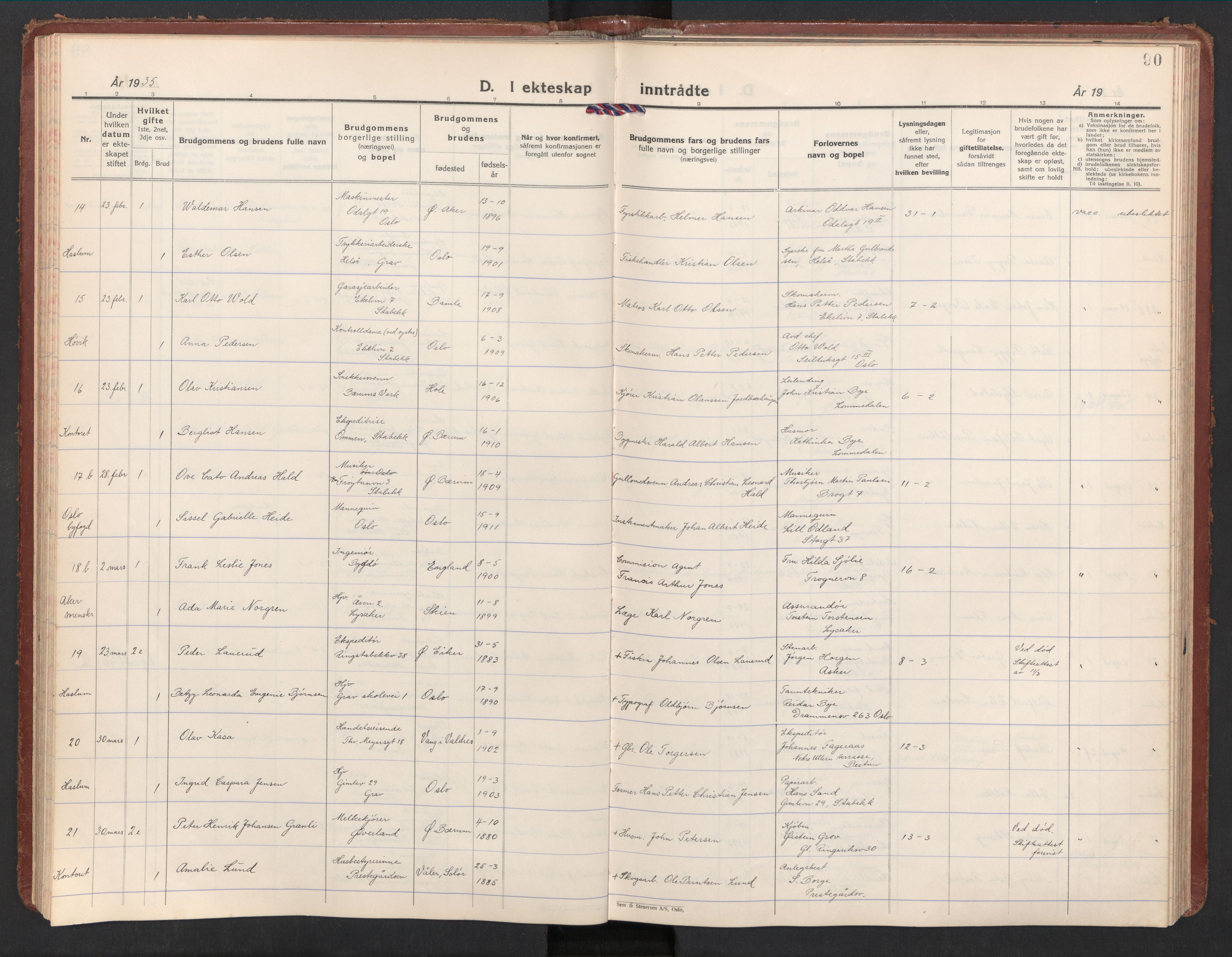 Østre Bærum prestekontor Kirkebøker, AV/SAO-A-10887/F/Fa/L0004: Ministerialbok nr. 4, 1929-1940, s. 90