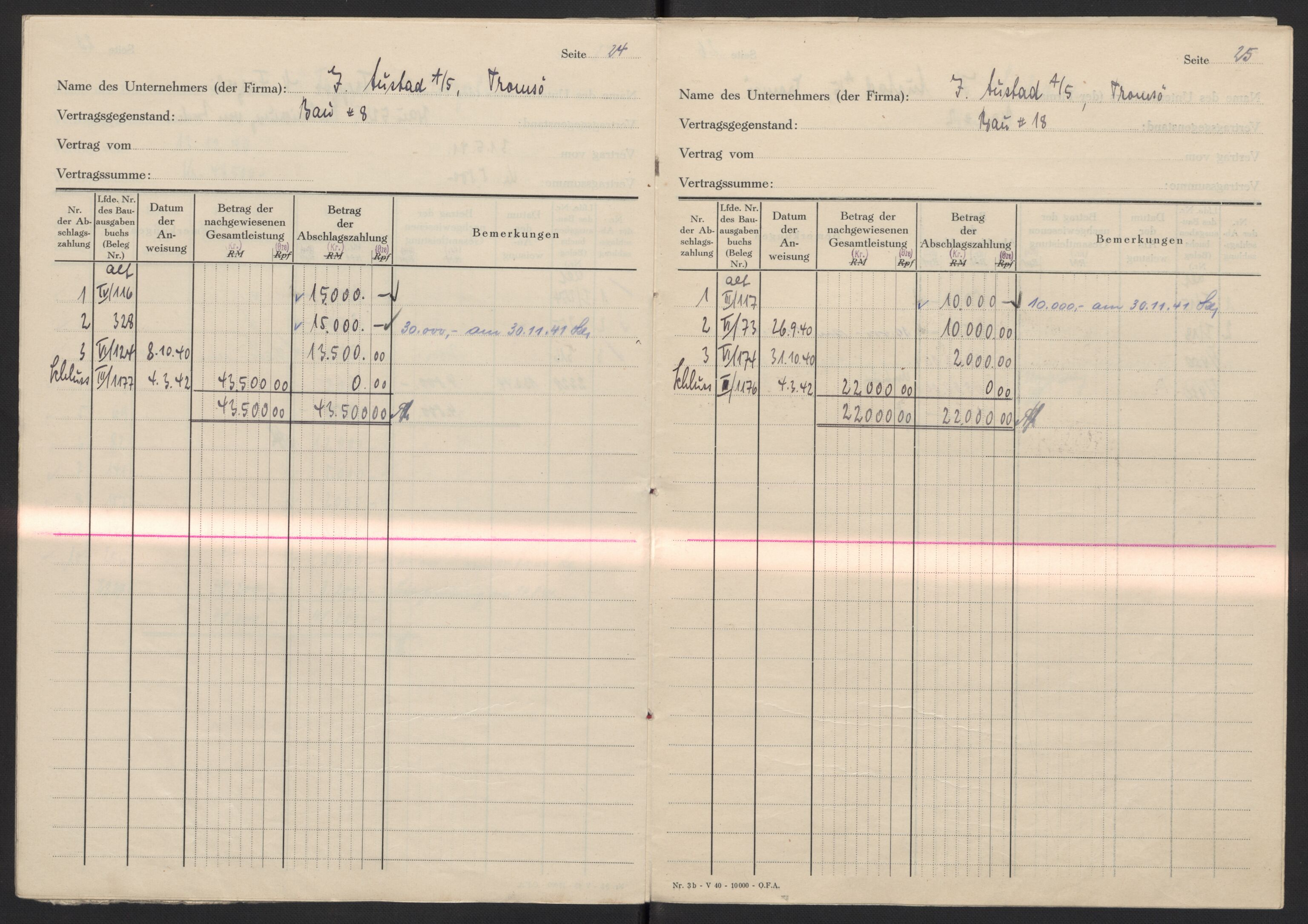 Tyske arkiver, Organisation Todt (OT), Einsatzgruppe Wiking, AV/RA-RAFA-2188/2/F/Fg/Fgb/L0005: Bltg. L.W. Bardufoss: Diverse regnskapsbøker, 1940