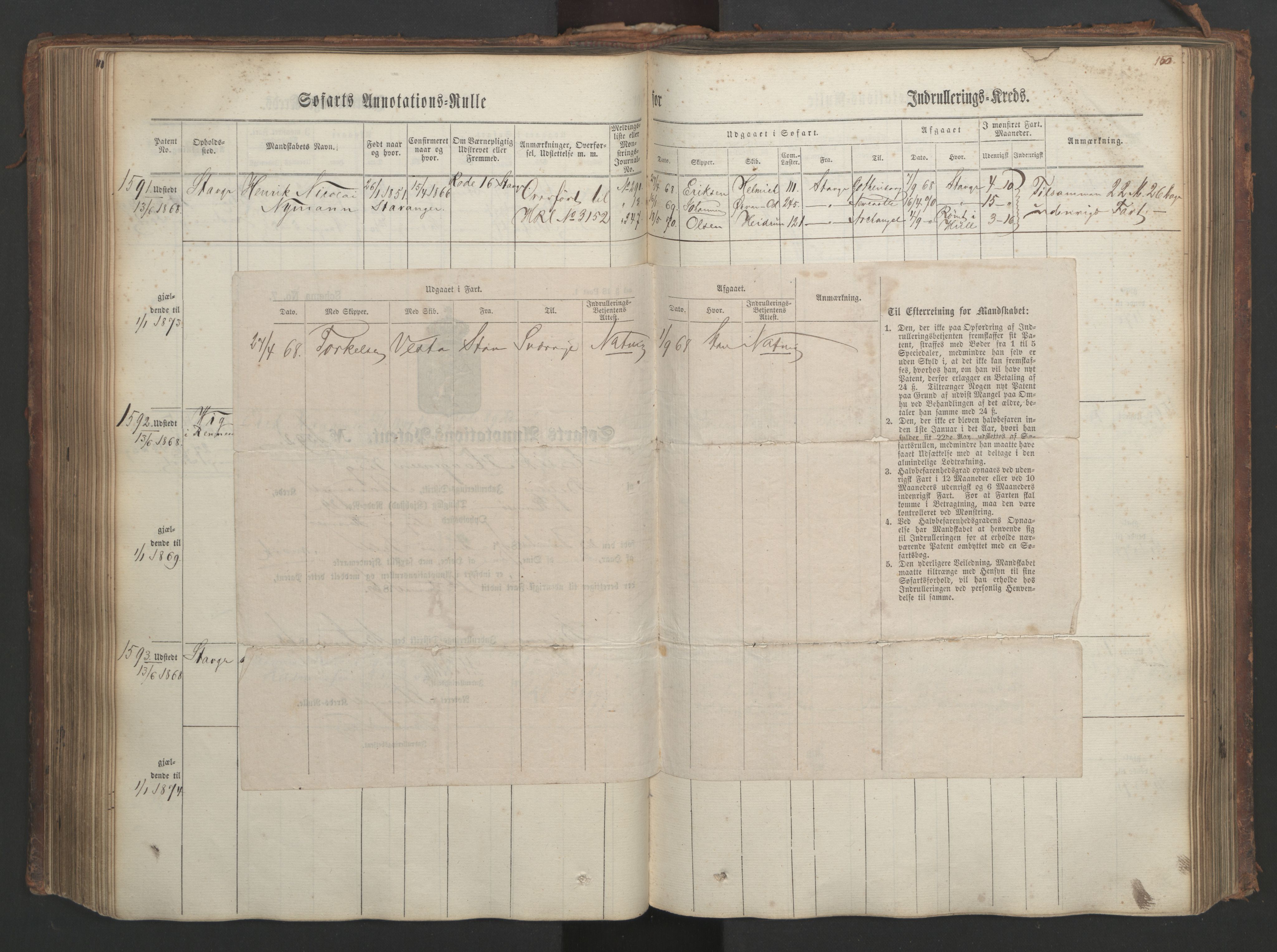 Stavanger sjømannskontor, AV/SAST-A-102006/F/Ff/L0003: Annotasjonsrulle, patentnr. 1144-1761, 1866, s. 177