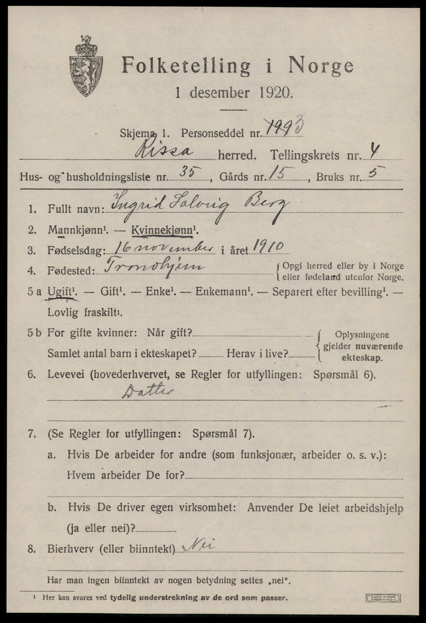 SAT, Folketelling 1920 for 1624 Rissa herred, 1920, s. 3343