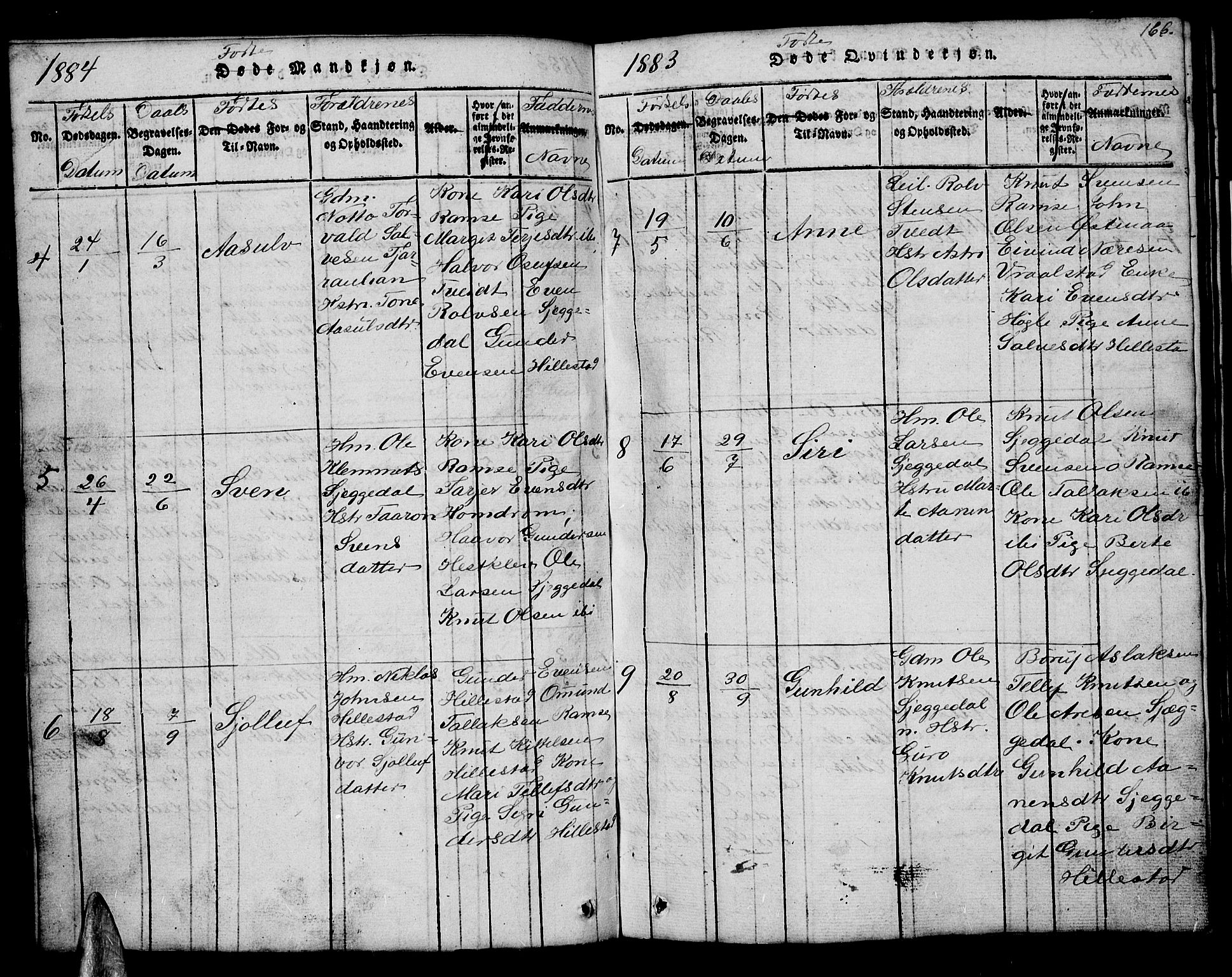Åmli sokneprestkontor, AV/SAK-1111-0050/F/Fb/Fbb/L0001: Klokkerbok nr. B 1, 1816-1889, s. 166