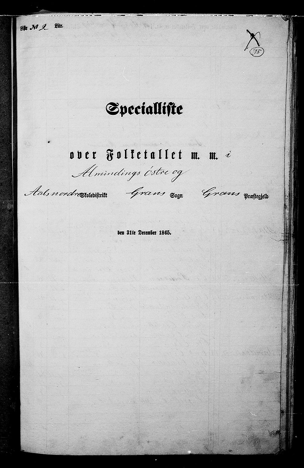 RA, Folketelling 1865 for 0534P Gran prestegjeld, 1865, s. 62
