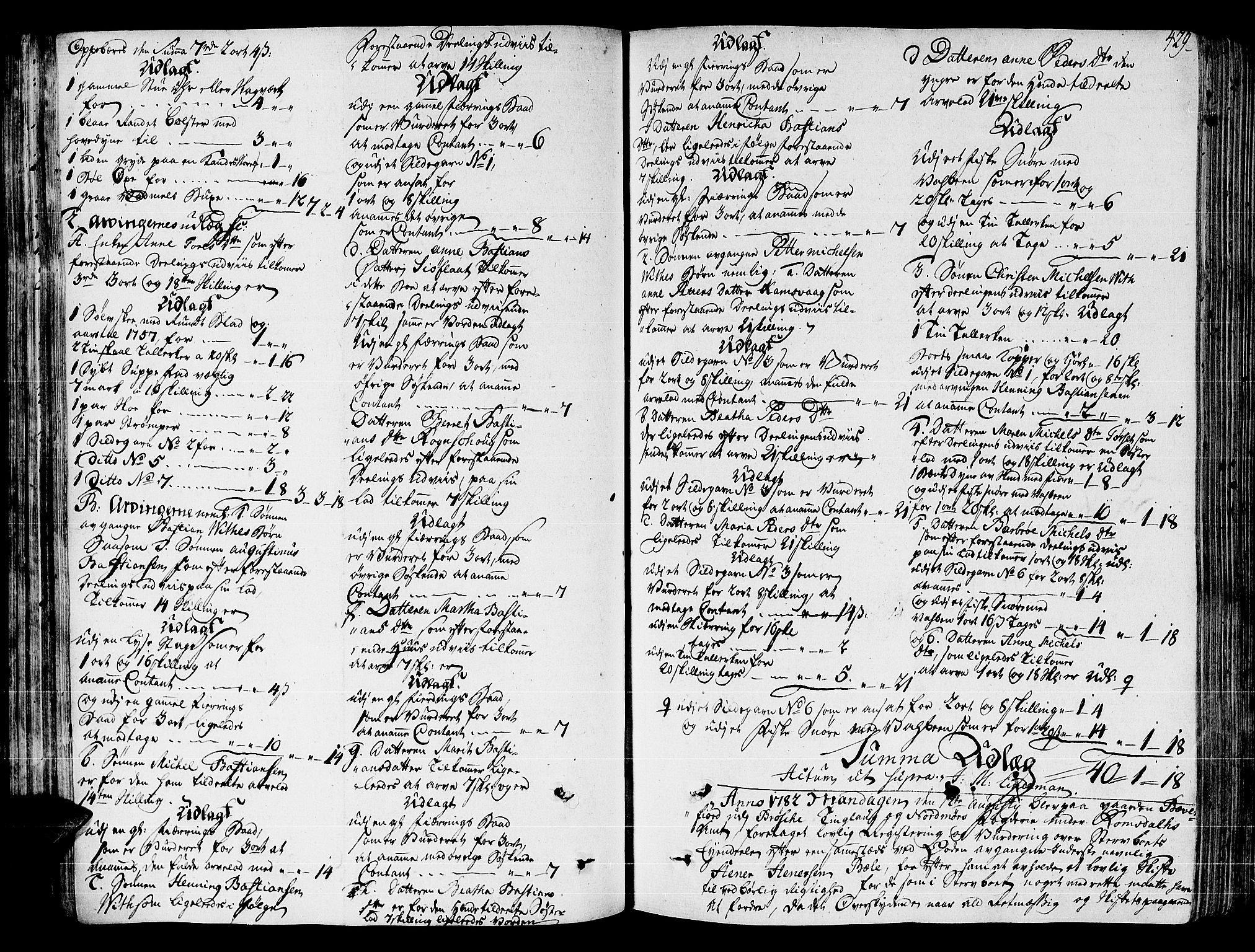 Nordmøre sorenskriveri, AV/SAT-A-4132/1/3/3A/L0018: Skifteprotokoll nr. 16, 1781-1783, s. 428b-429a