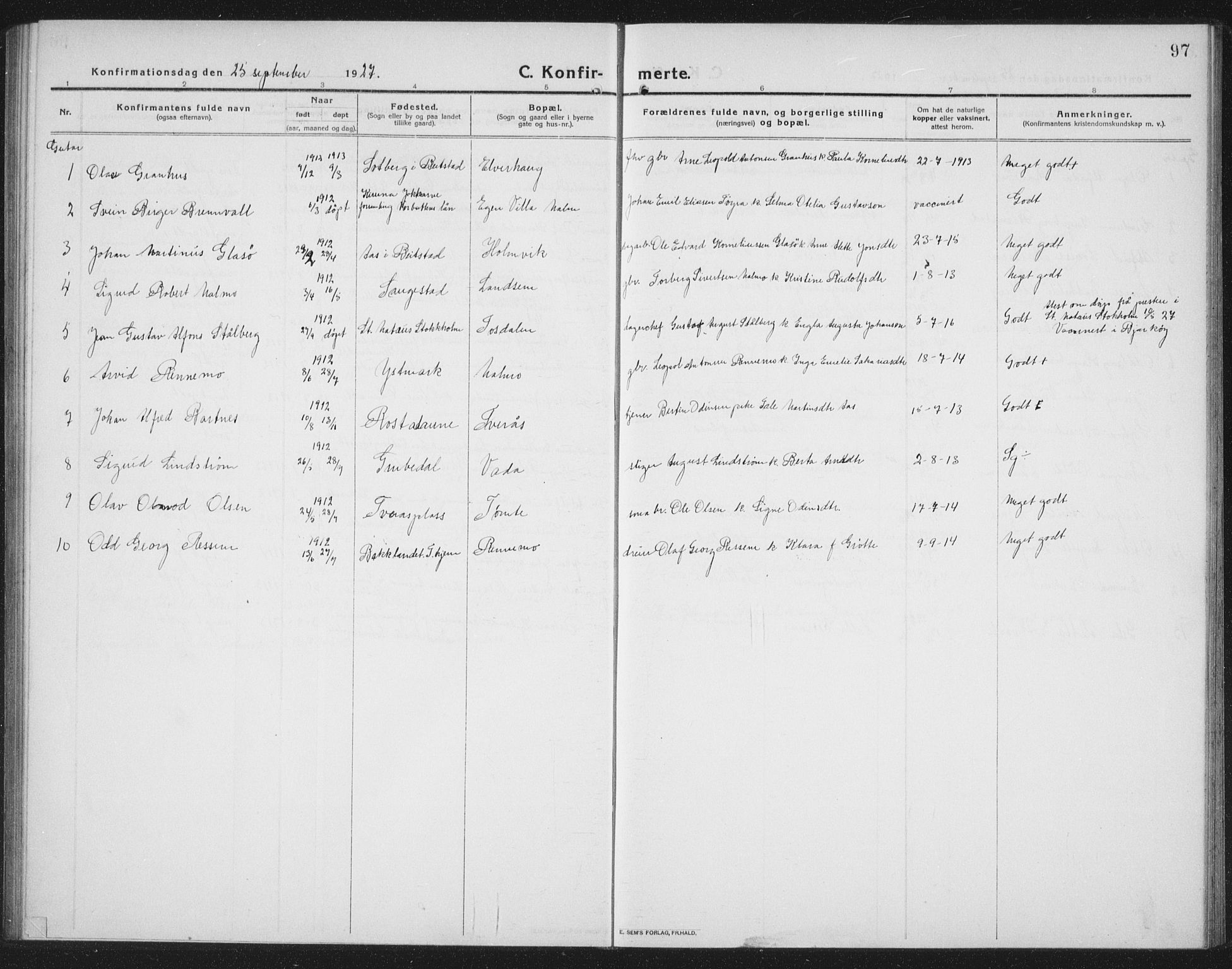 Ministerialprotokoller, klokkerbøker og fødselsregistre - Nord-Trøndelag, SAT/A-1458/745/L0434: Klokkerbok nr. 745C03, 1914-1937, s. 97