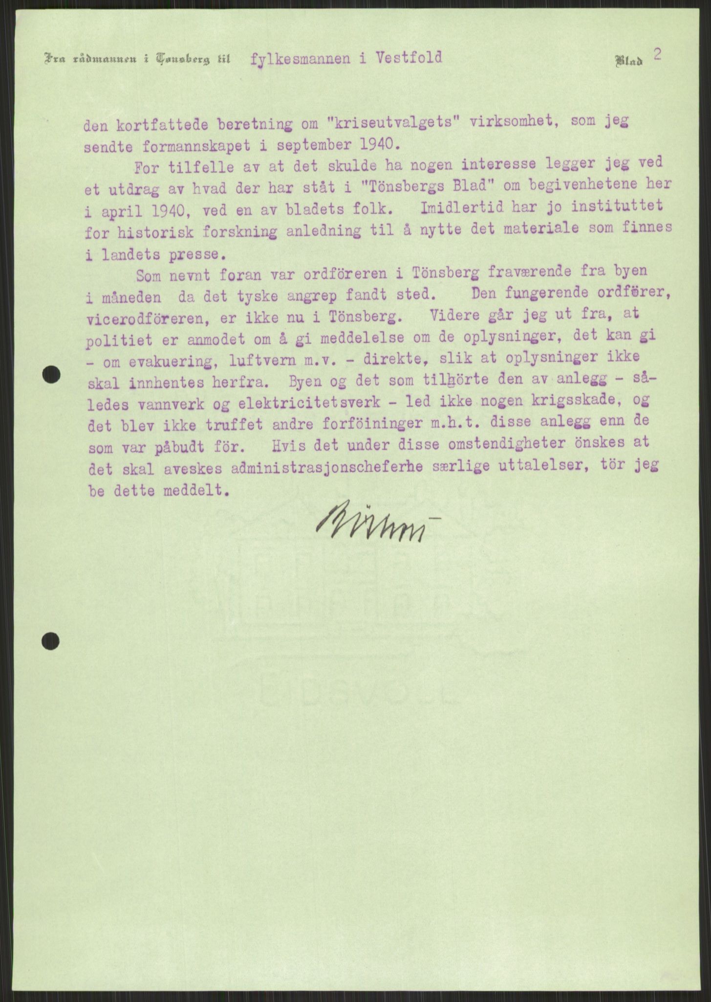 Forsvaret, Forsvarets krigshistoriske avdeling, AV/RA-RAFA-2017/Y/Ya/L0014: II-C-11-31 - Fylkesmenn.  Rapporter om krigsbegivenhetene 1940., 1940, s. 589