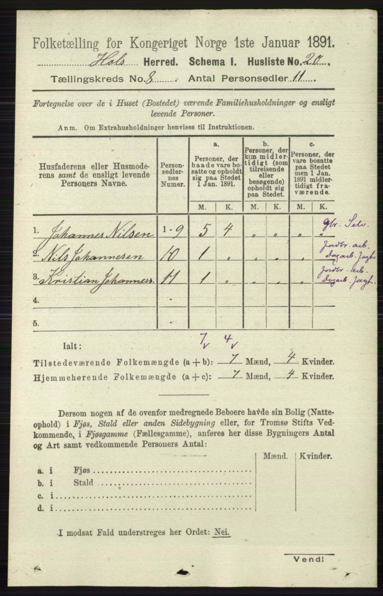 RA, Folketelling 1891 for 0620 Hol herred, 1891, s. 2232