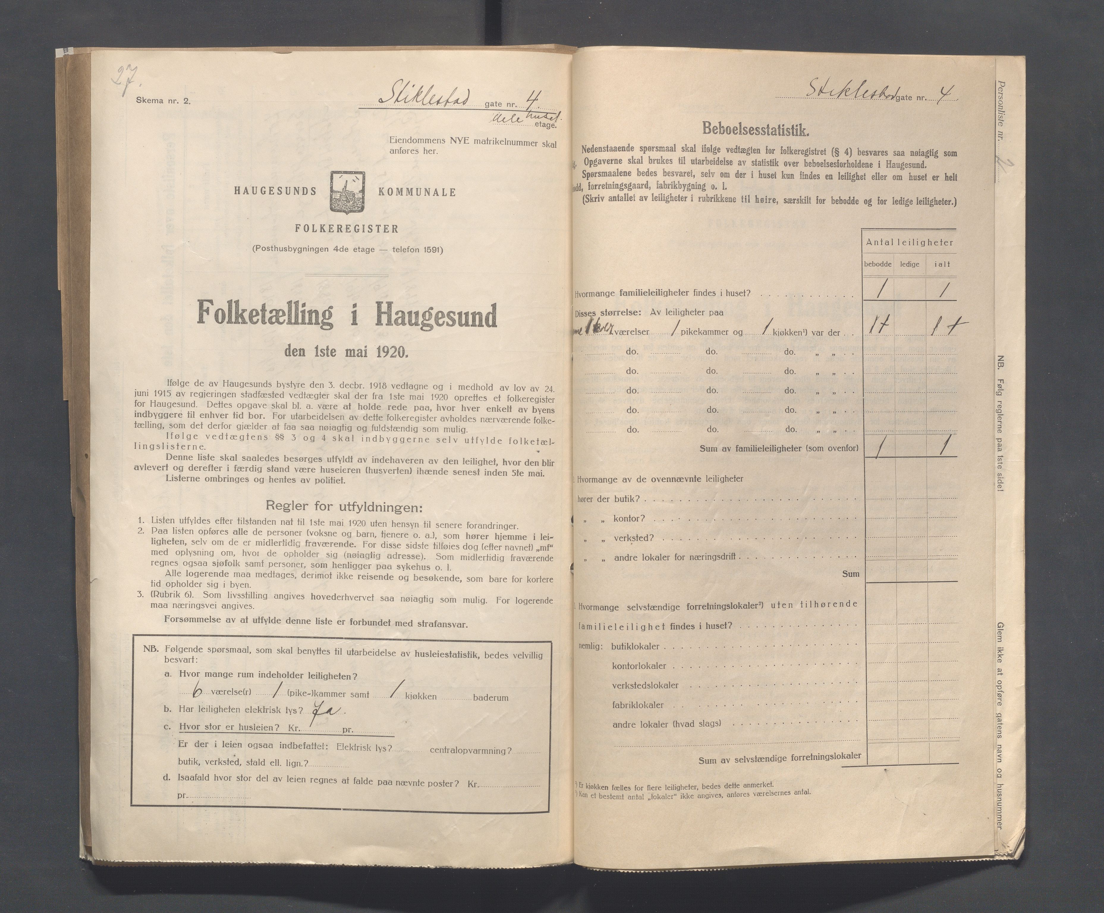 IKAR, Kommunal folketelling 1.5.1920 for Haugesund, 1920, s. 4093