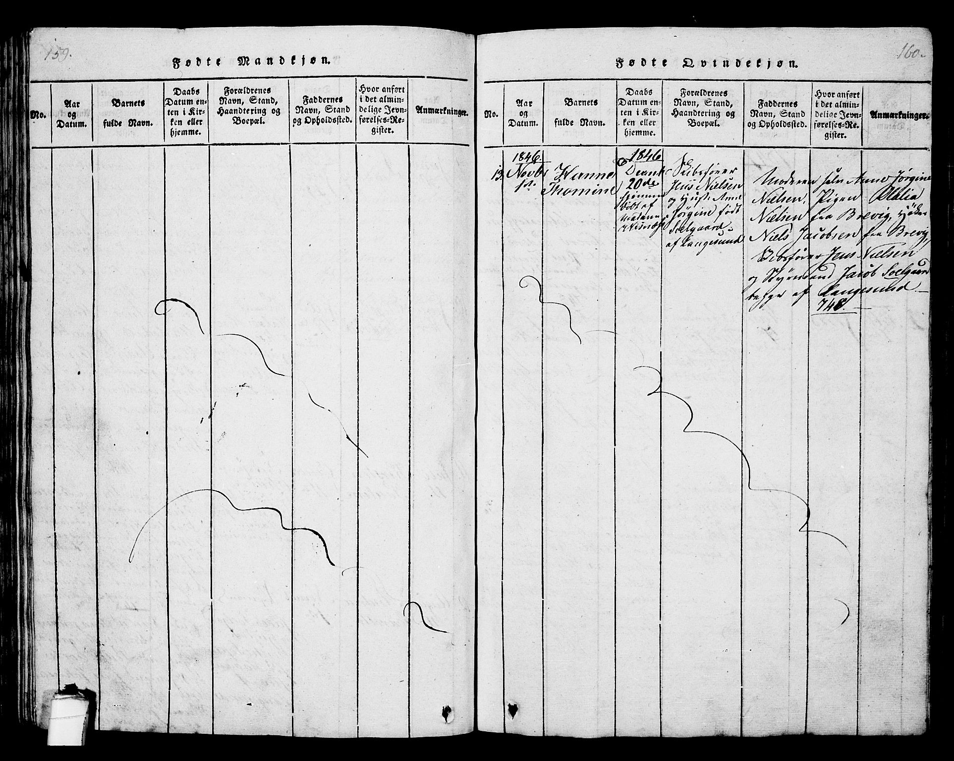 Langesund kirkebøker, SAKO/A-280/G/Ga/L0003: Klokkerbok nr. 3, 1815-1858, s. 159-160