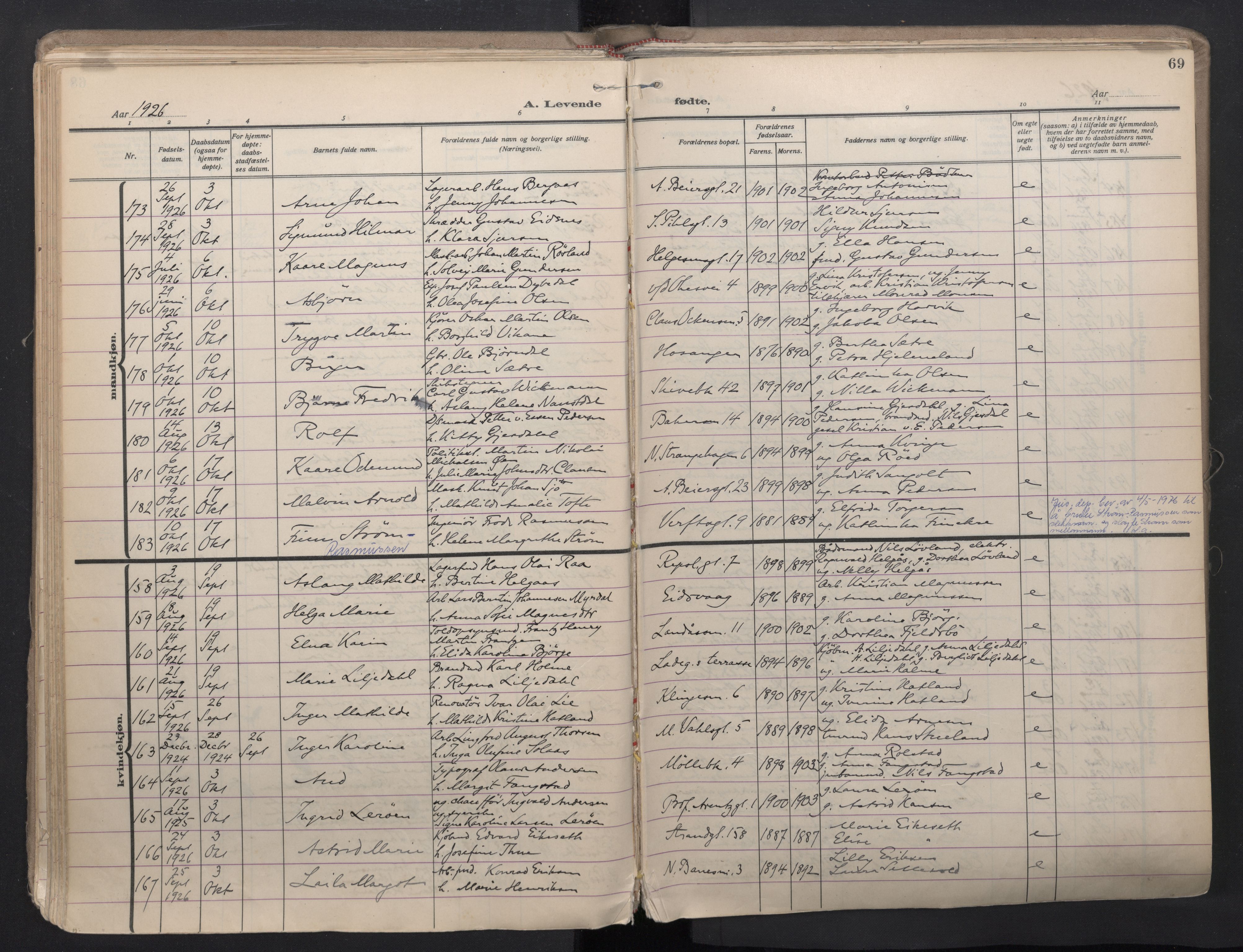 Sandviken Sokneprestembete, AV/SAB-A-77601/H/Ha/L0008: Ministerialbok nr. B 5, 1924-1944, s. 69