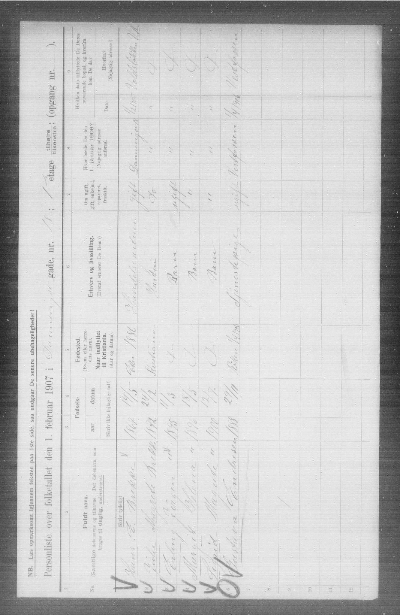 OBA, Kommunal folketelling 1.2.1907 for Kristiania kjøpstad, 1907, s. 7794