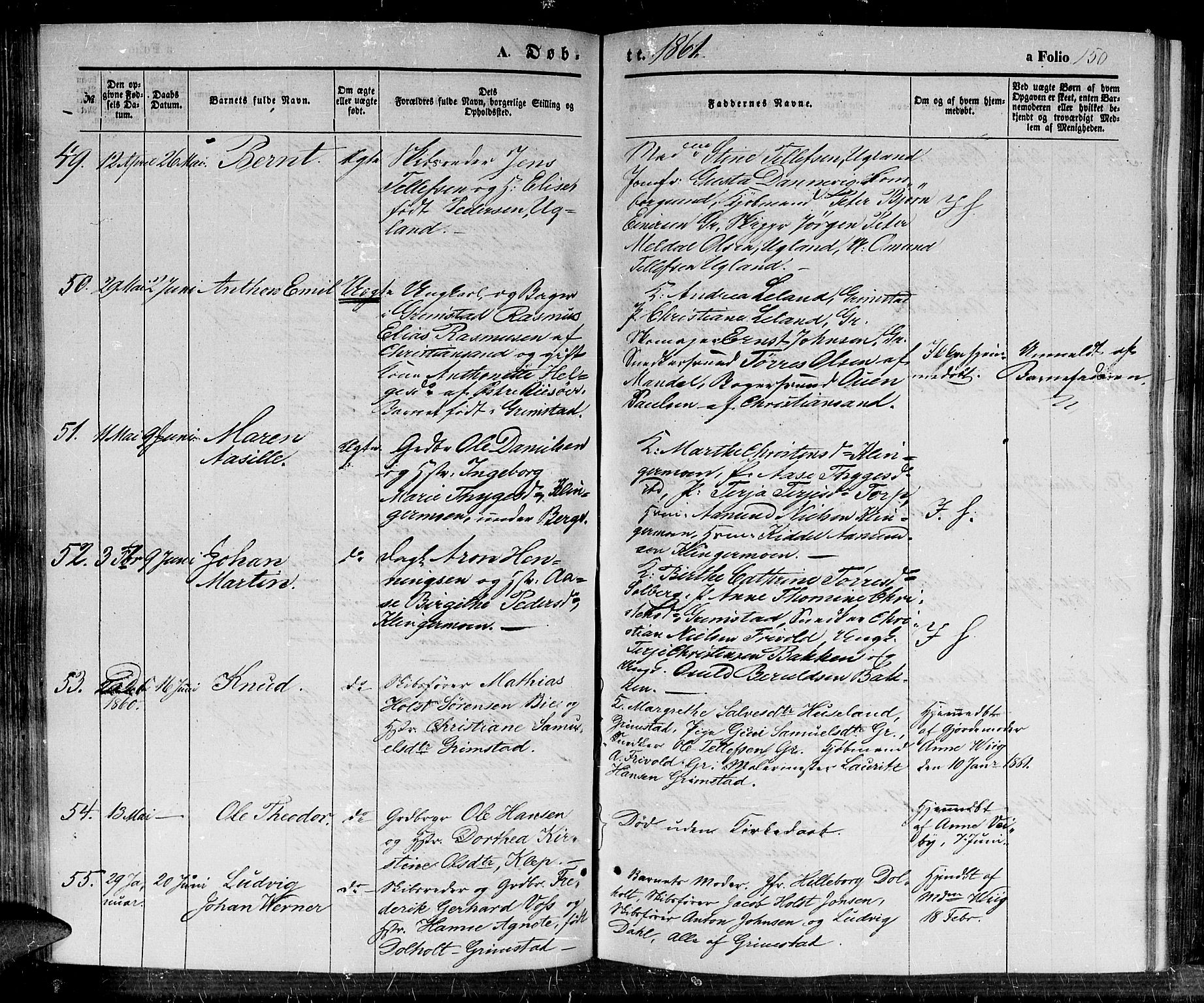 Fjære sokneprestkontor, AV/SAK-1111-0011/F/Fb/L0008: Klokkerbok nr. B 8, 1854-1867, s. 150