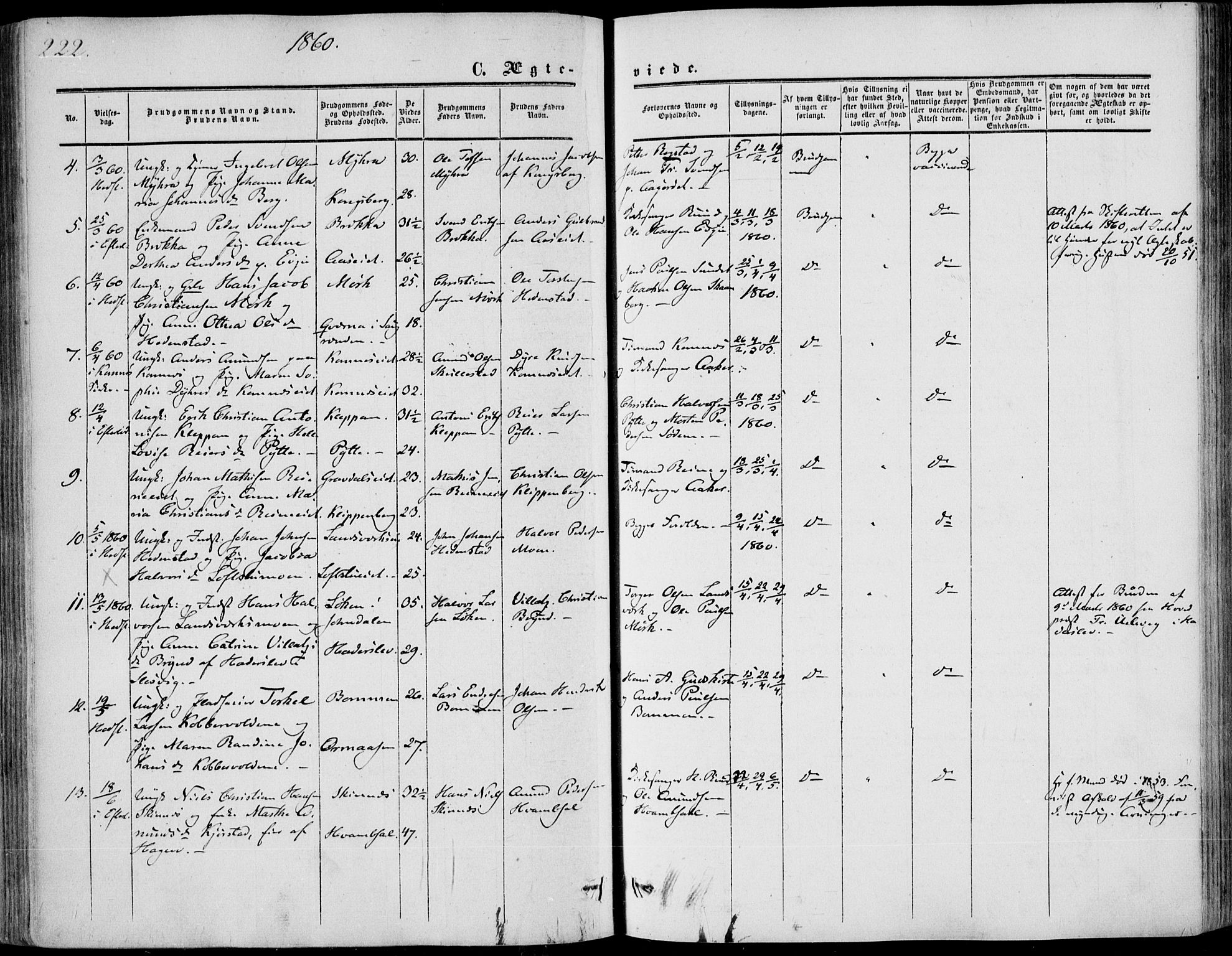 Sandsvær kirkebøker, AV/SAKO-A-244/F/Fa/L0006: Ministerialbok nr. I 6, 1857-1868, s. 222