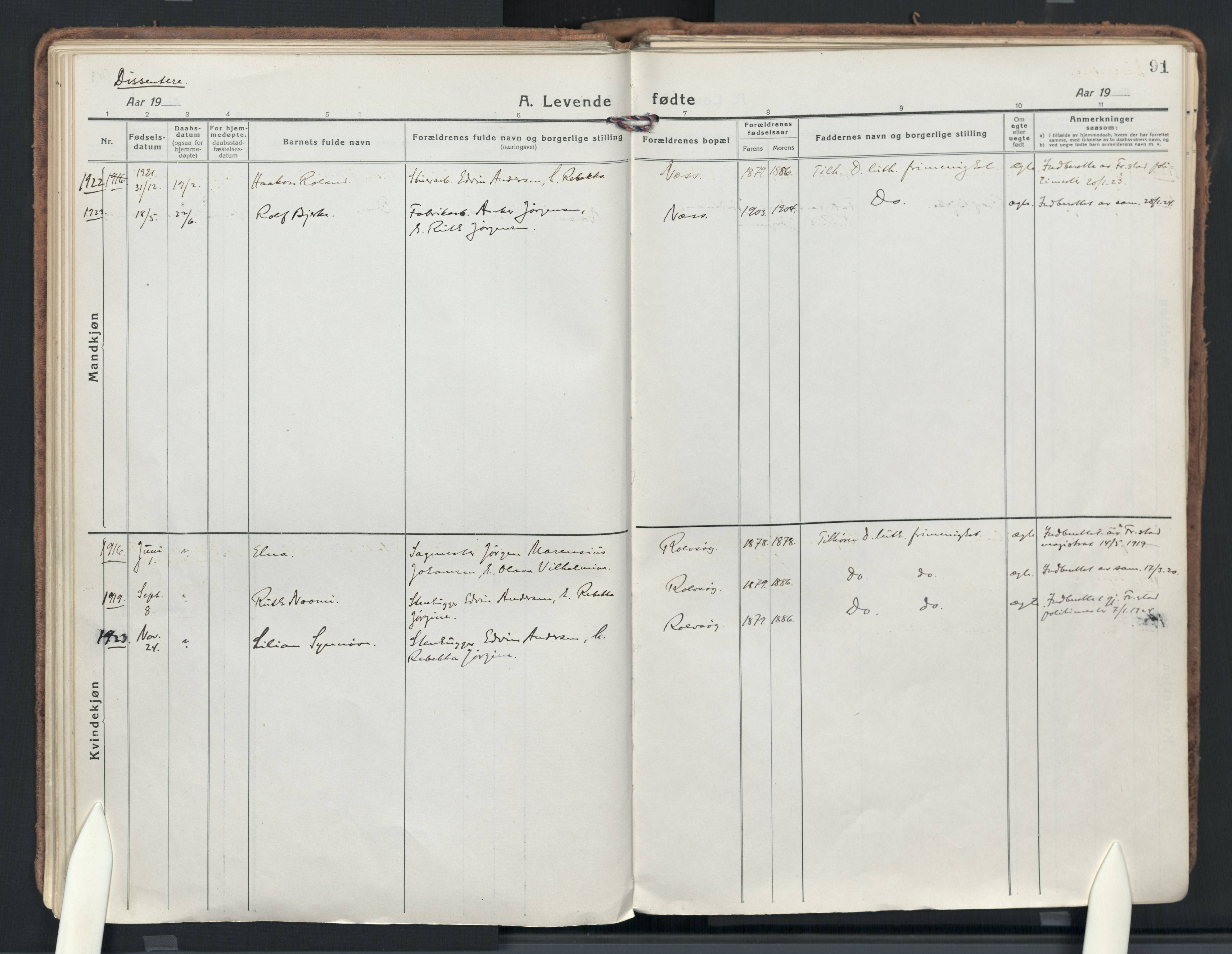 Rolvsøy prestekontor Kirkebøker, AV/SAO-A-2004/F/Fa/L0003: Ministerialbok nr. 3, 1917-1935, s. 91