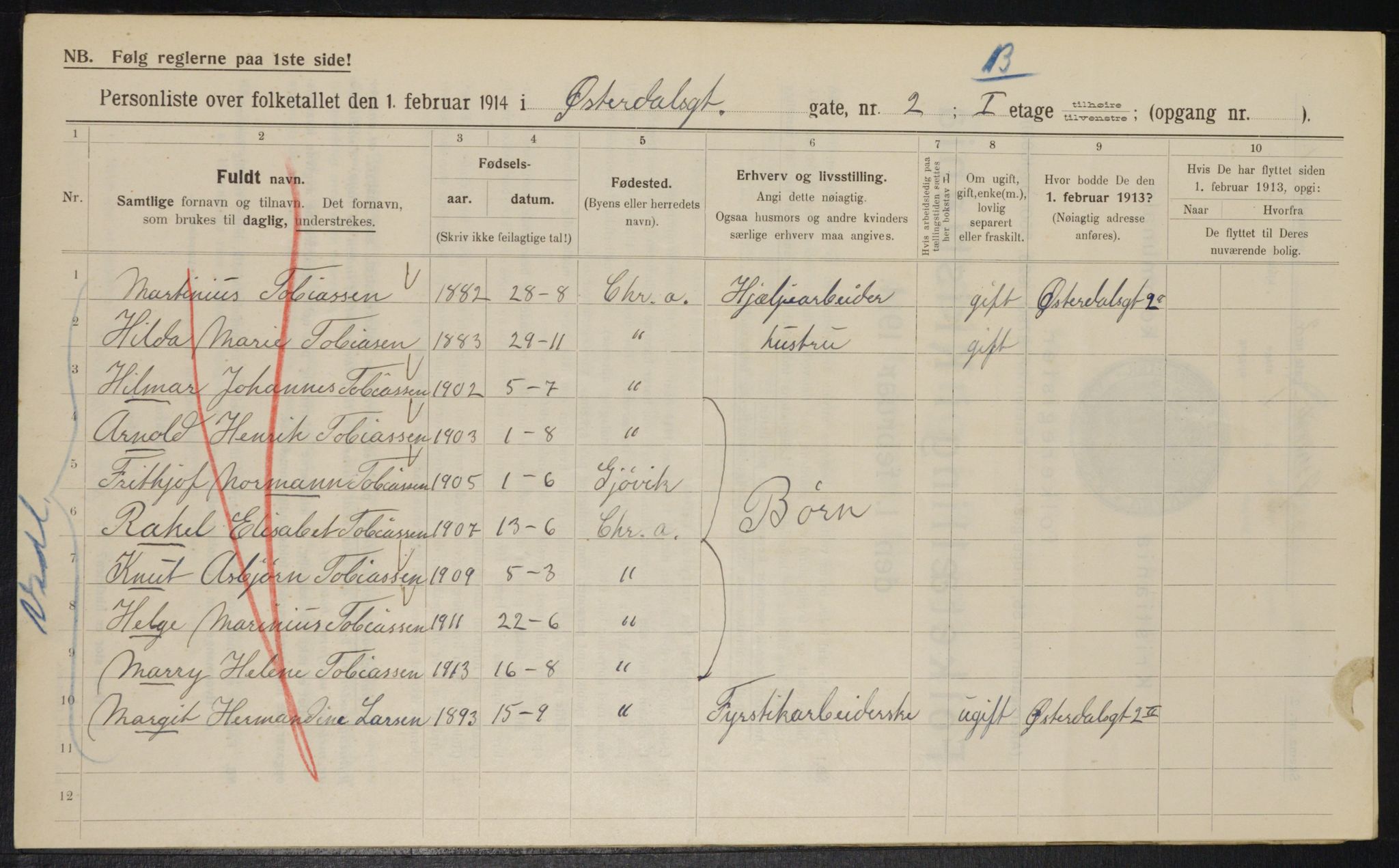 OBA, Kommunal folketelling 1.2.1914 for Kristiania, 1914, s. 129926