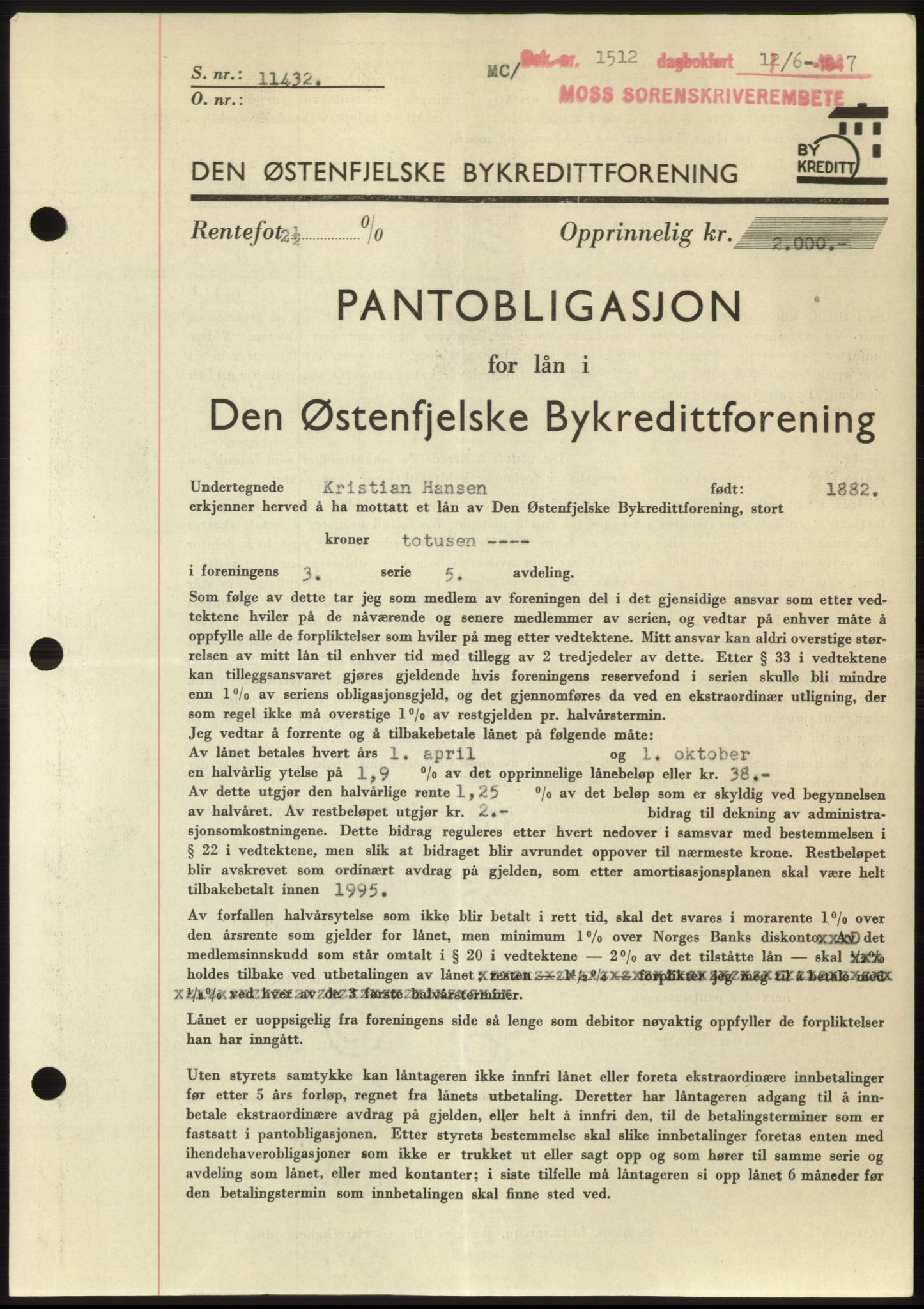 Moss sorenskriveri, SAO/A-10168: Pantebok nr. B17, 1947-1947, Dagboknr: 1512/1947