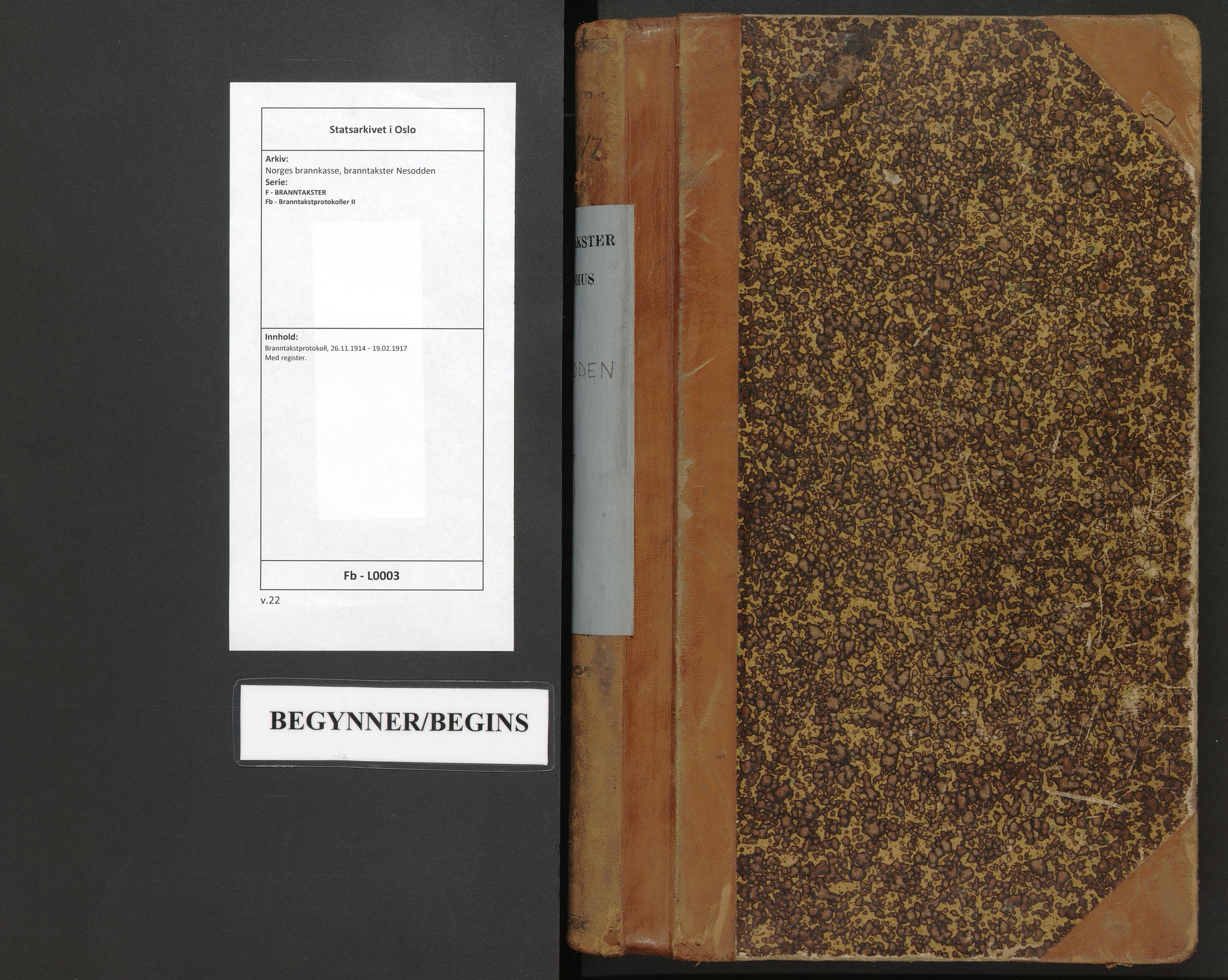 Norges brannkasse, branntakster Nesodden, AV/SAO-A-11393/F/Fb/L0003: Branntakstprotokoll, 1914-1917