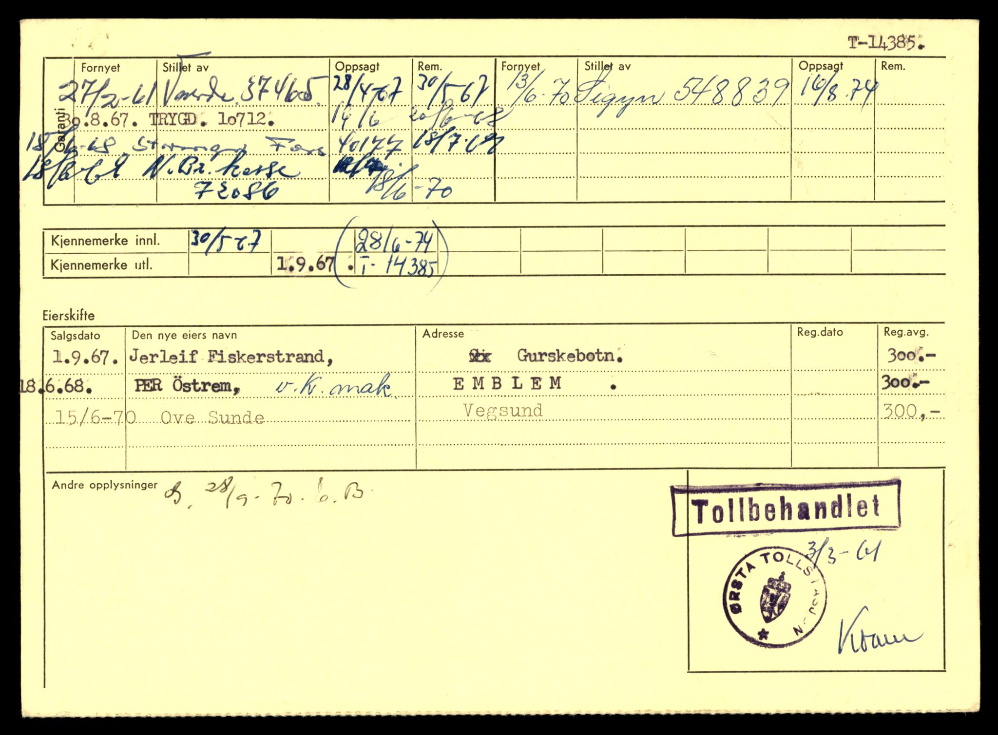 Møre og Romsdal vegkontor - Ålesund trafikkstasjon, AV/SAT-A-4099/F/Fe/L0045: Registreringskort for kjøretøy T 14320 - T 14444, 1927-1998, s. 1674