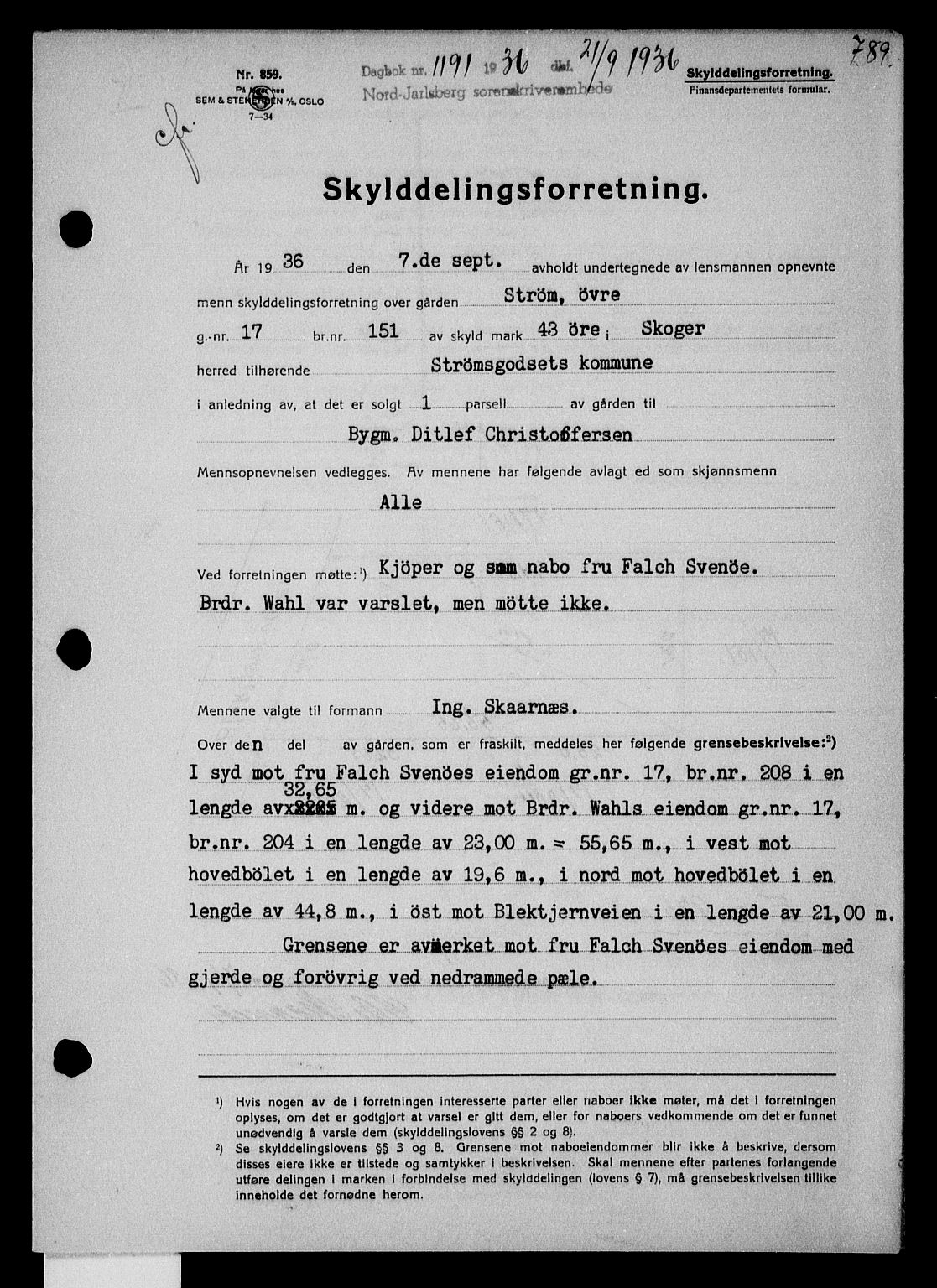Holmestrand sorenskriveri, SAKO/A-67/G/Ga/Gaa/L0047: Pantebok nr. A-47, 1936-1936, Dagboknr: 1191/1936