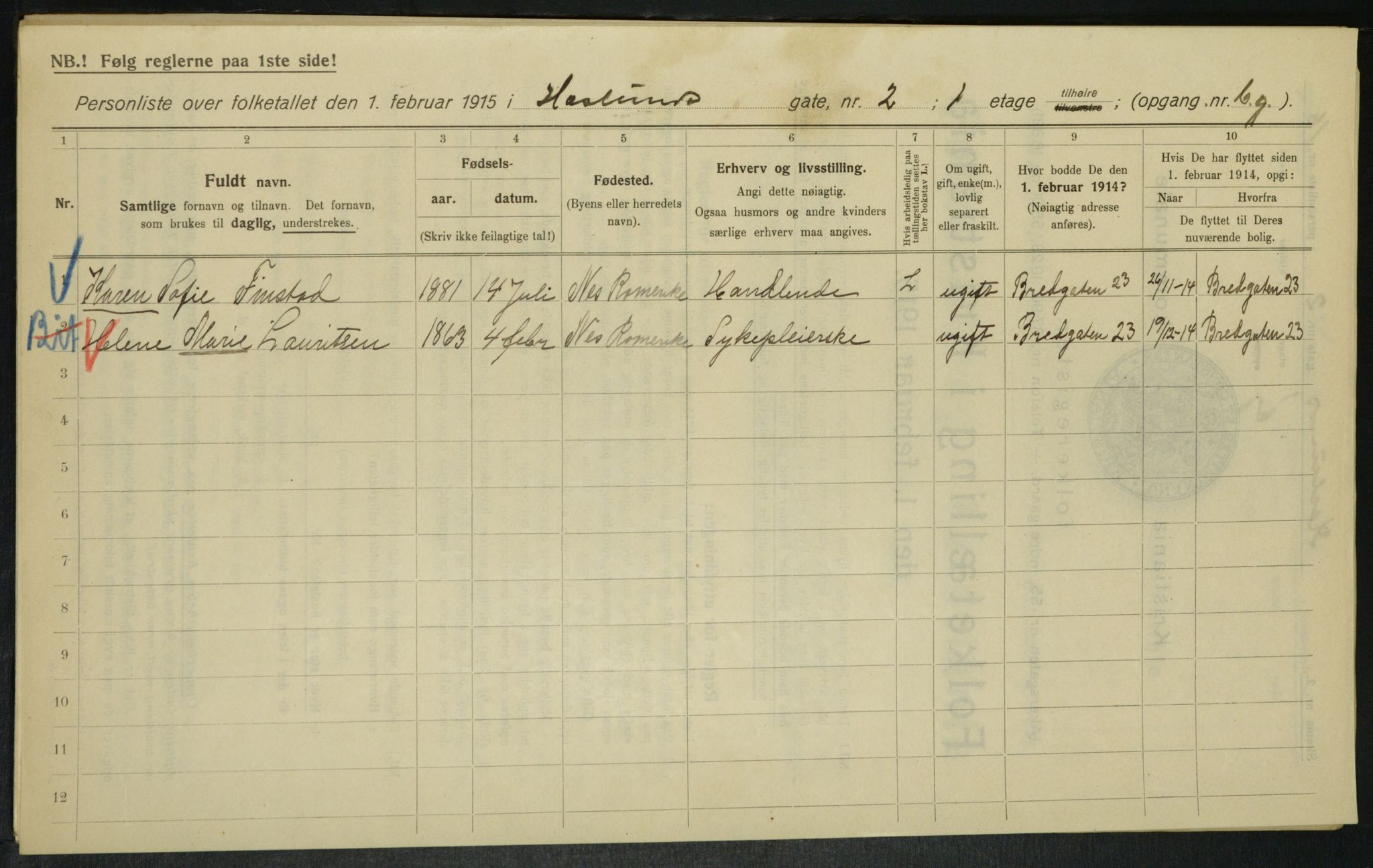 OBA, Kommunal folketelling 1.2.1915 for Kristiania, 1915, s. 26272