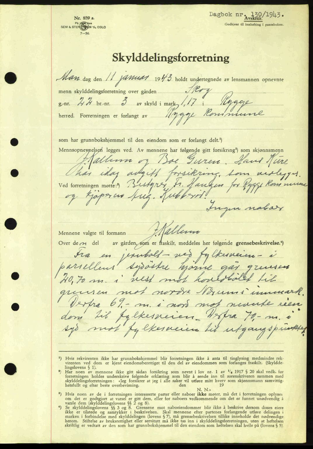 Moss sorenskriveri, SAO/A-10168: Pantebok nr. A10, 1942-1943, Dagboknr: 130/1943