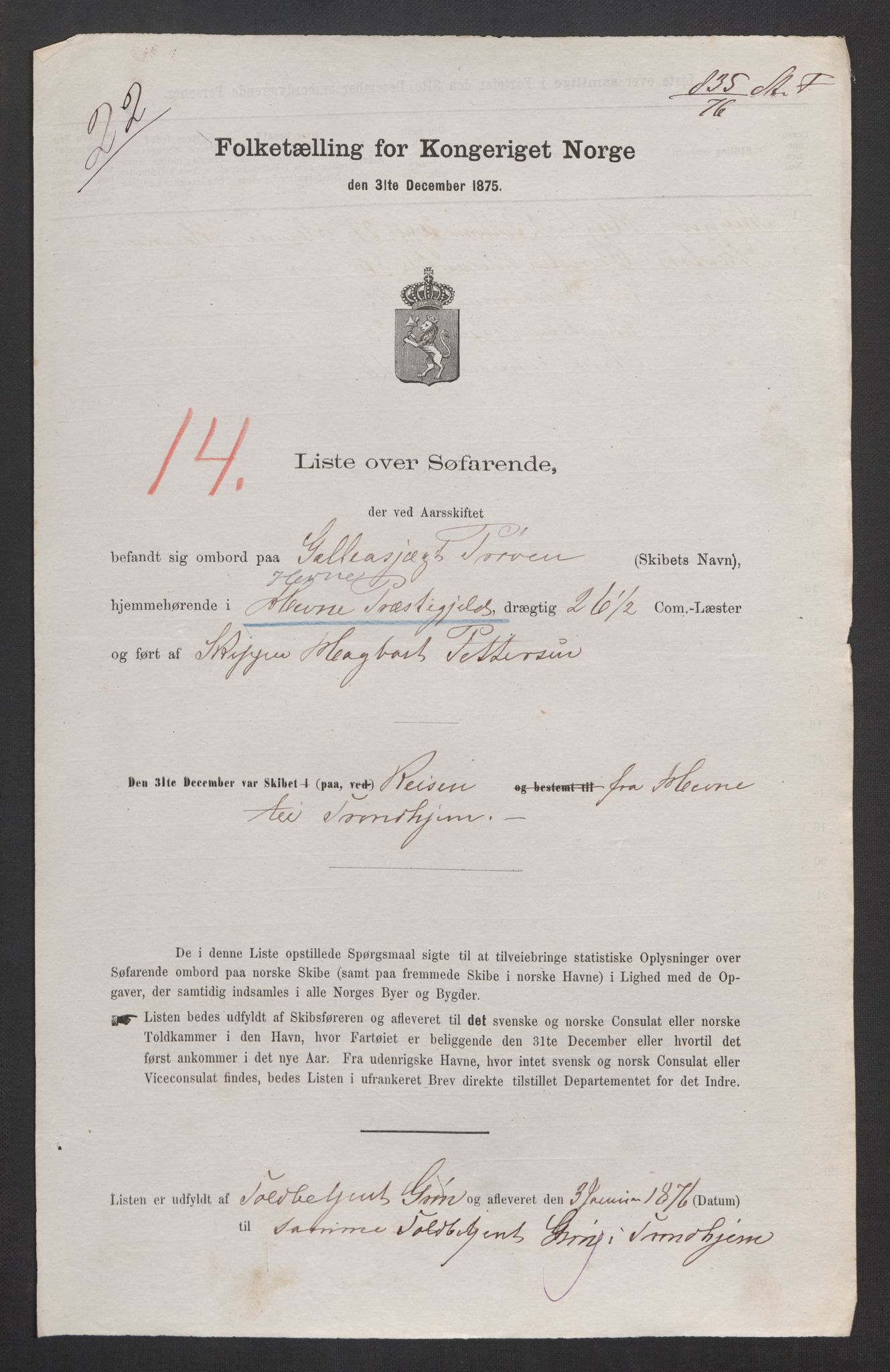 RA, Folketelling 1875, skipslister: Skip i innenrikske havner, hjemmehørende i 1) landdistrikter, 2) forskjellige steder, 3) utlandet, 1875, s. 348