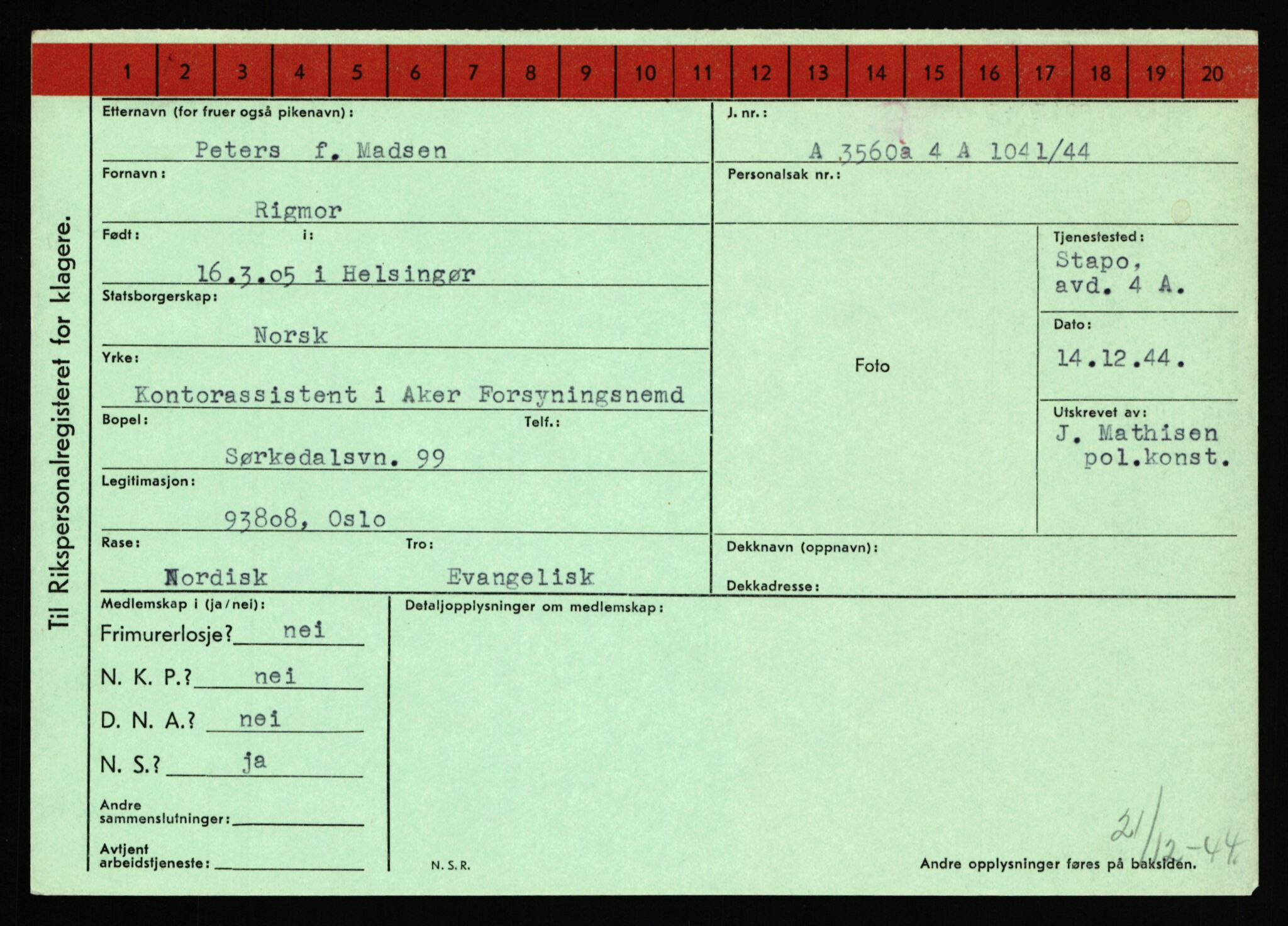 Statspolitiet - Hovedkontoret / Osloavdelingen, AV/RA-S-1329/C/Ca/L0012: Oanæs - Quistgaard	, 1943-1945, s. 3922