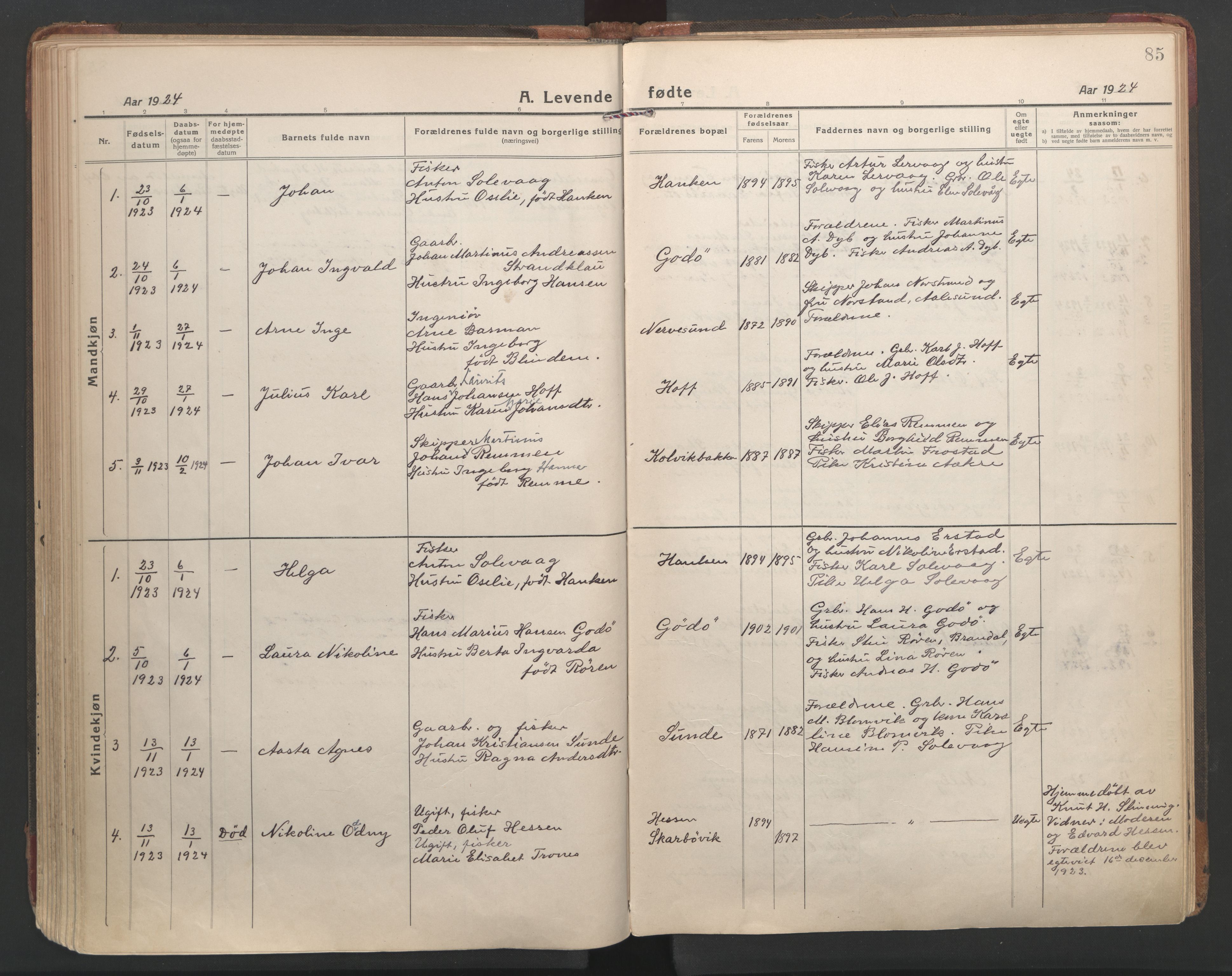 Ministerialprotokoller, klokkerbøker og fødselsregistre - Møre og Romsdal, AV/SAT-A-1454/528/L0412: Ministerialbok nr. 528A21, 1920-1926, s. 85