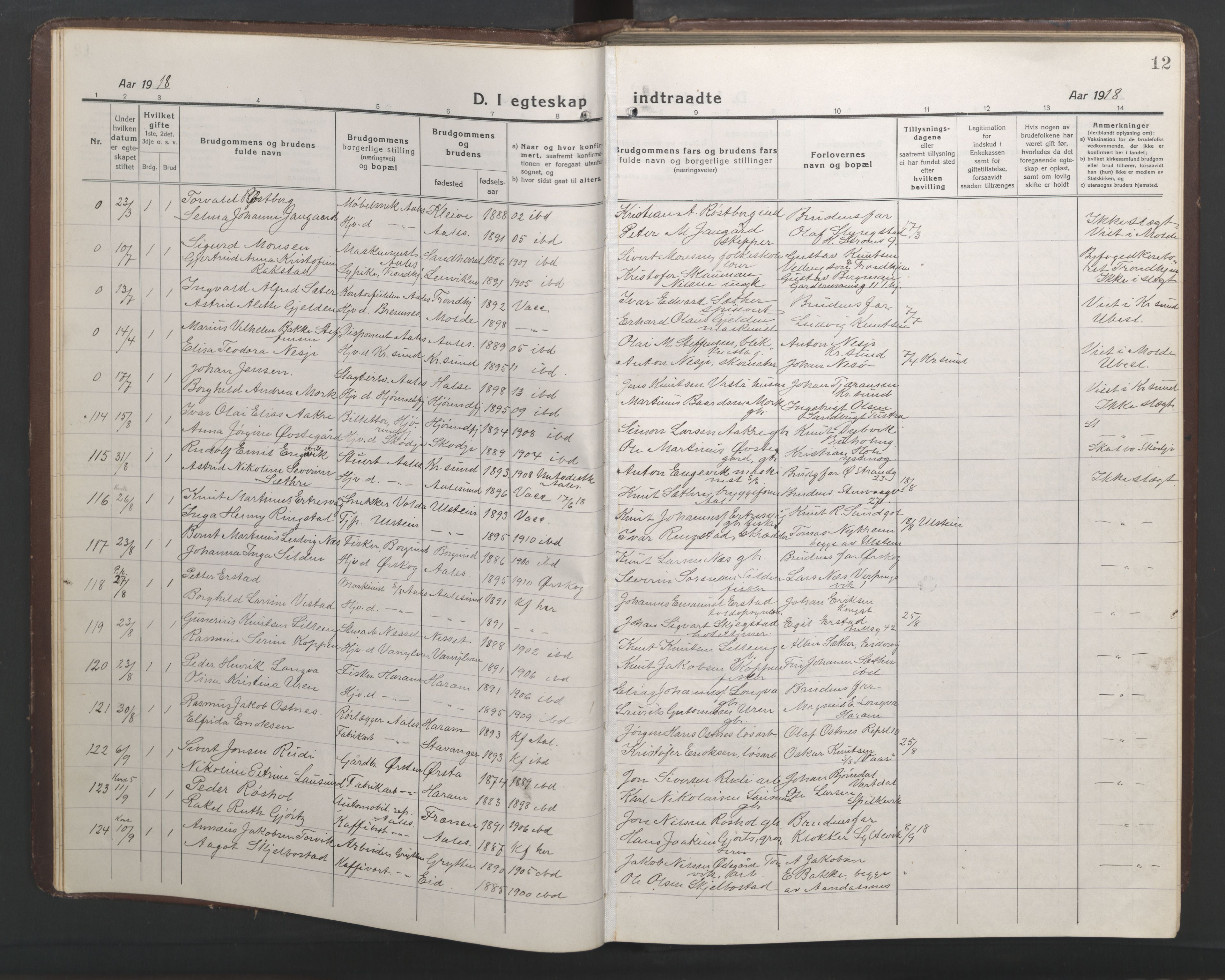 Ministerialprotokoller, klokkerbøker og fødselsregistre - Møre og Romsdal, AV/SAT-A-1454/529/L0473: Klokkerbok nr. 529C10, 1918-1941, s. 12